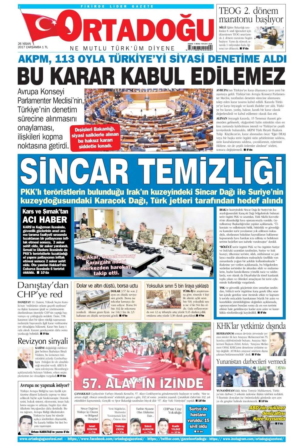 26 Nisan 2017 gazete manşetleri - 1