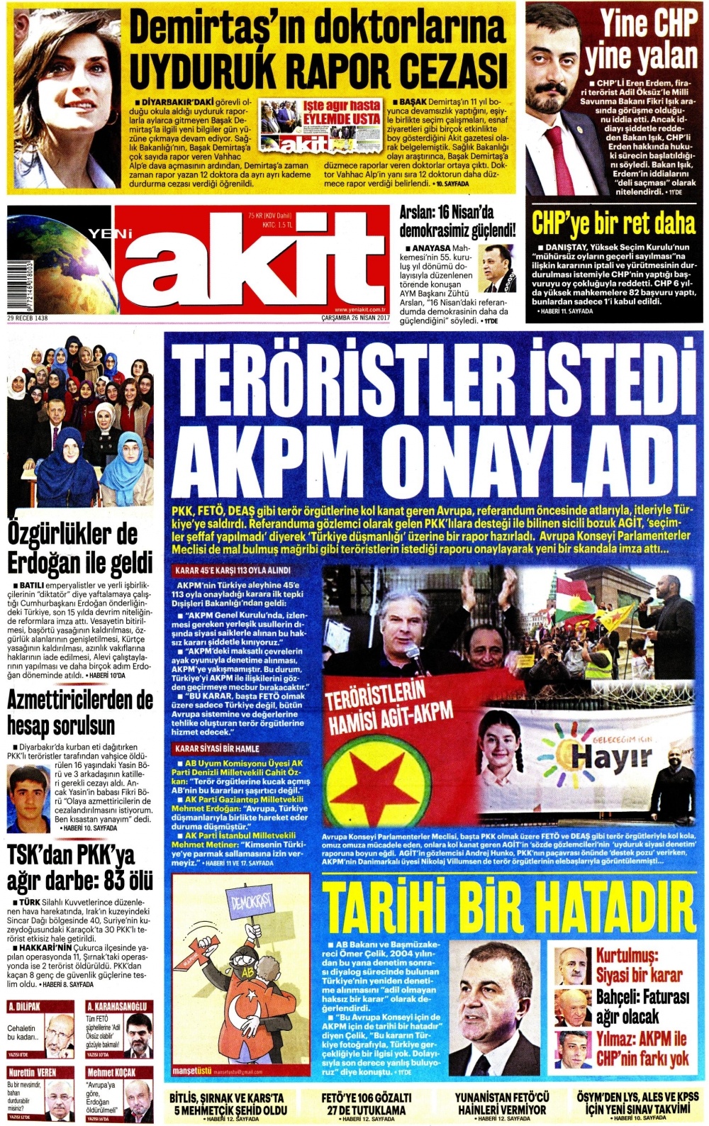 26 Nisan 2017 gazete manşetleri - 1