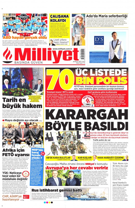 28 Nisan 2017 Cuma gazete manşetleri - 3