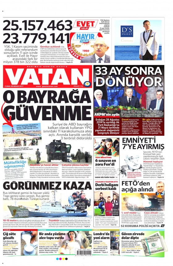 28 Nisan 2017 Cuma gazete manşetleri - 7