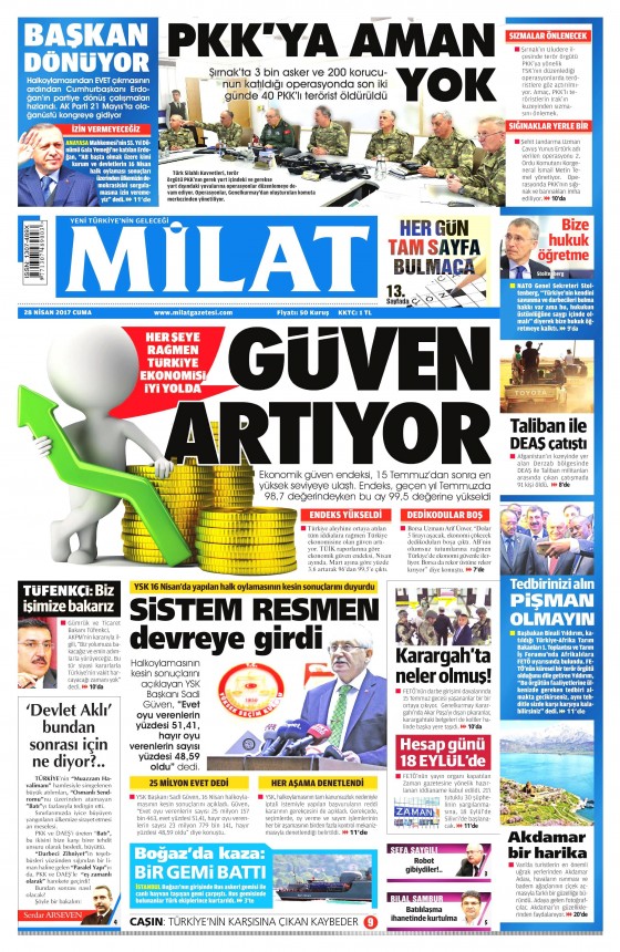 28 Nisan 2017 Cuma gazete manşetleri - 12