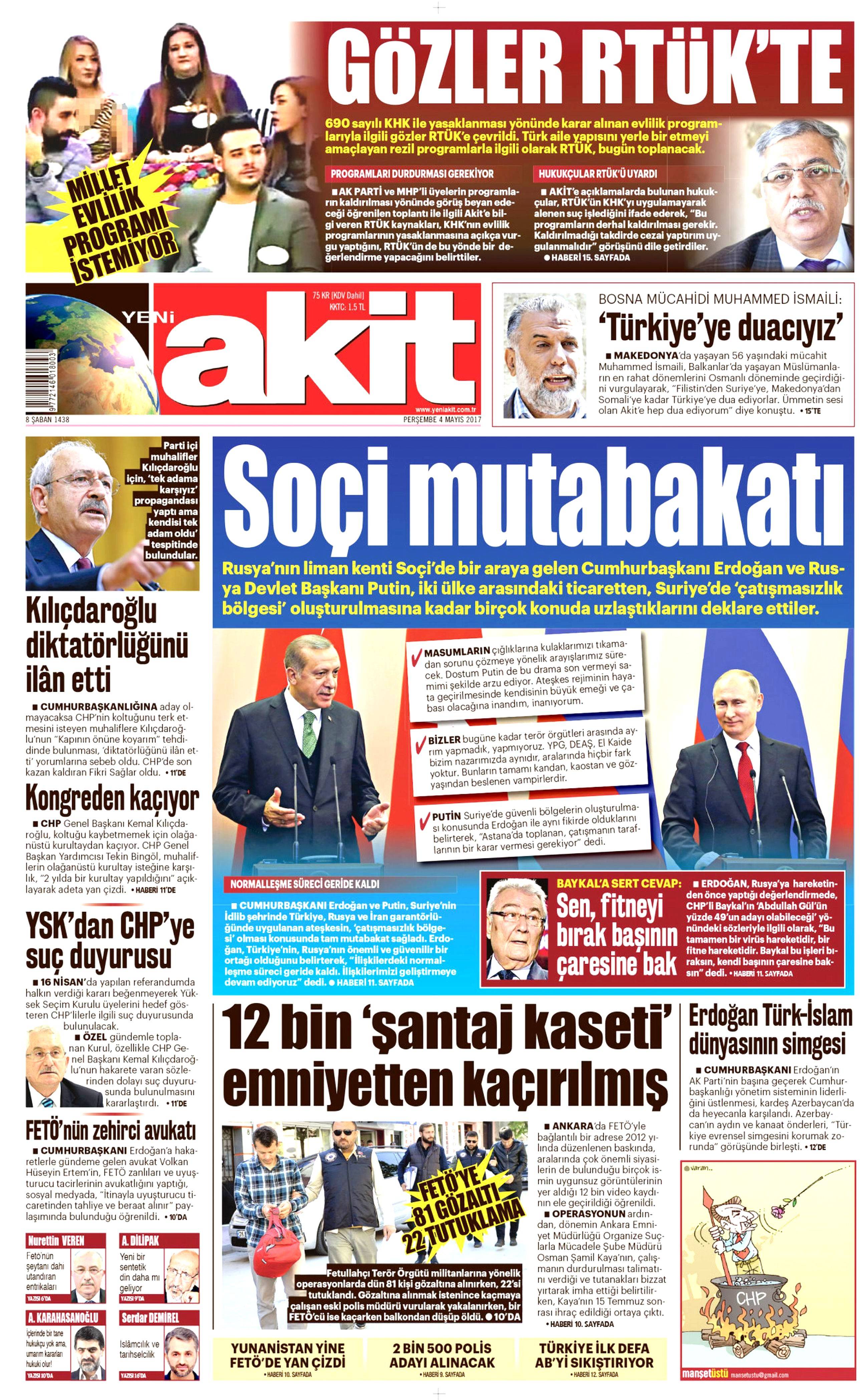 4 Mayıs 2017 Cuma gazete manşetleri - 95