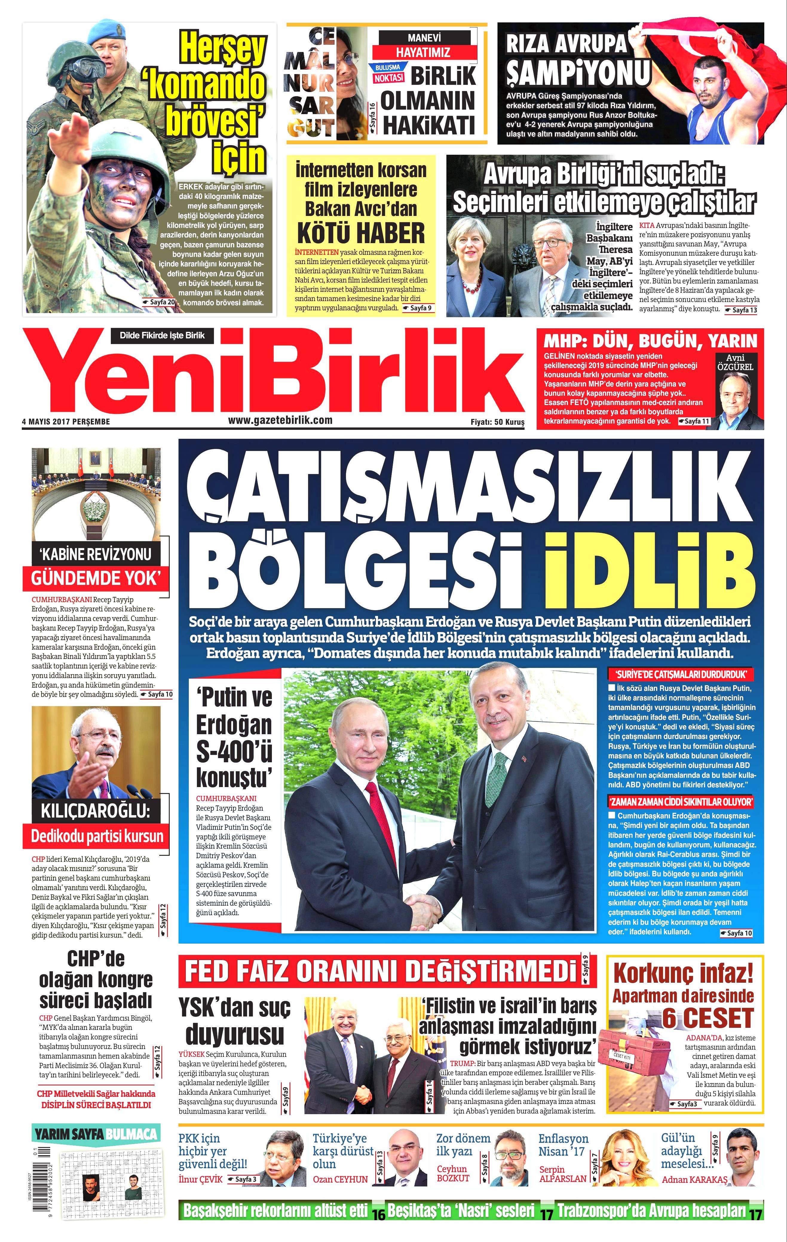 4 Mayıs 2017 Cuma gazete manşetleri - 116