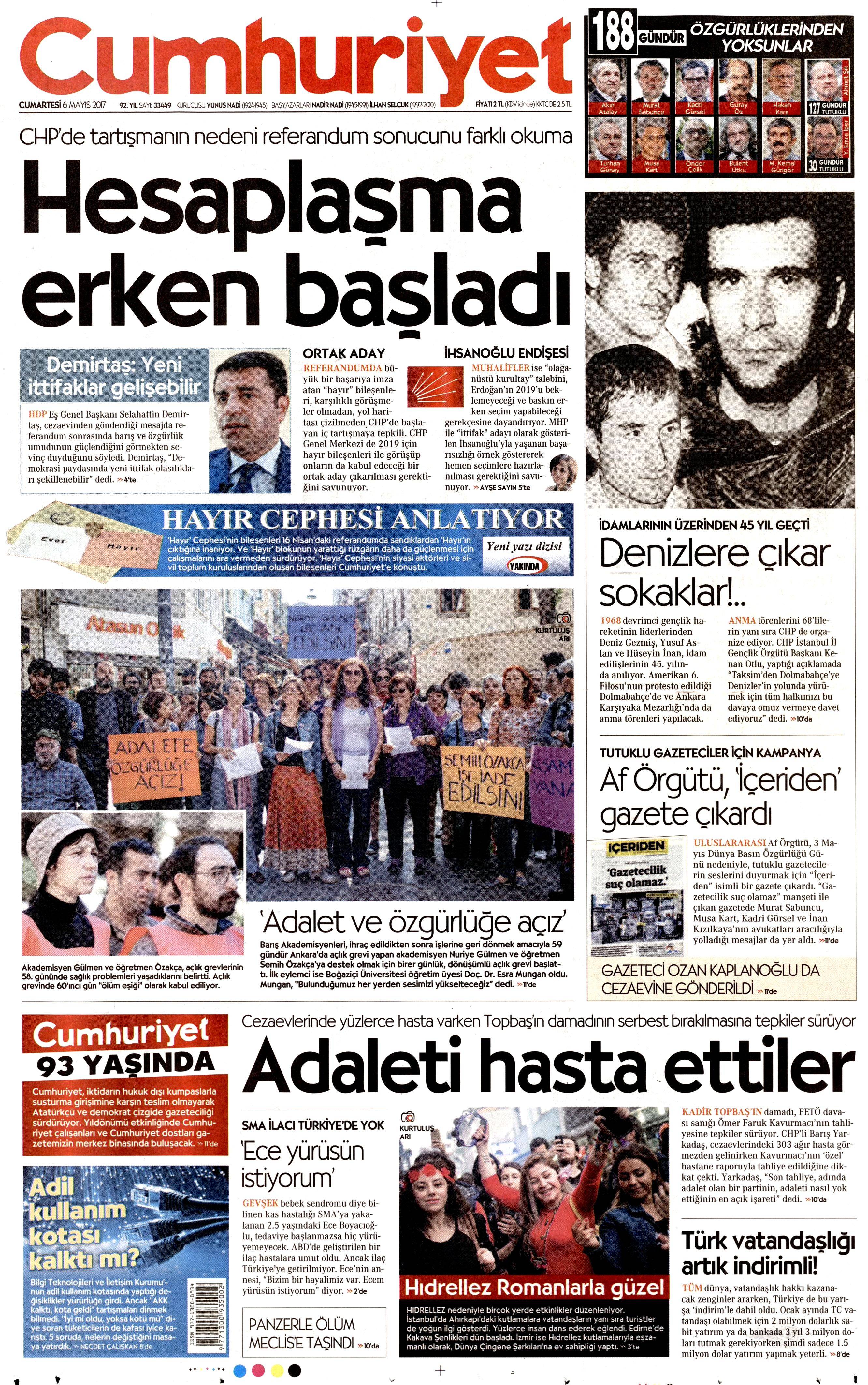 6 Mayıs 2017 Cumartesi gazete manşetleri - 4