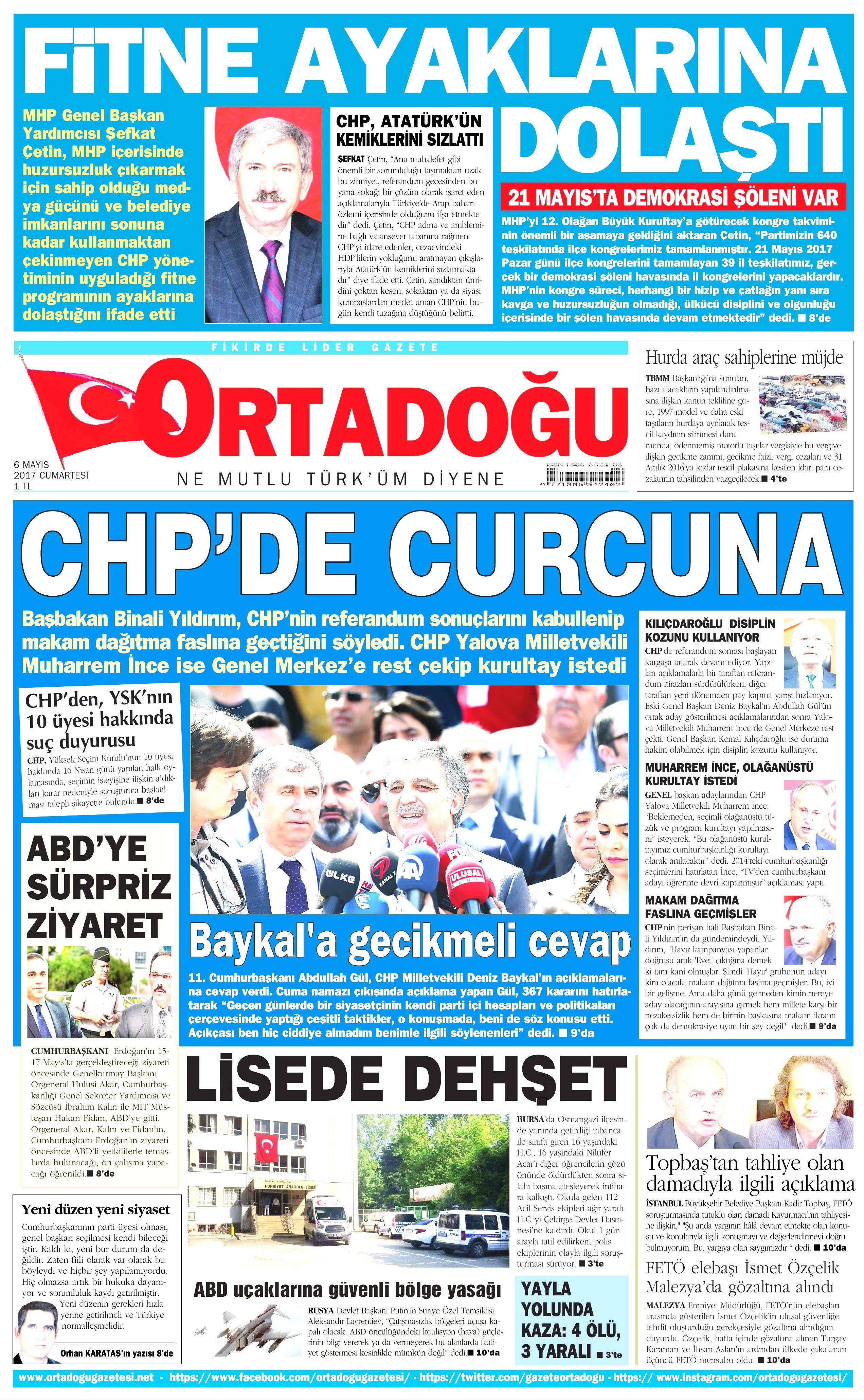 6 Mayıs 2017 Cumartesi gazete manşetleri - 6