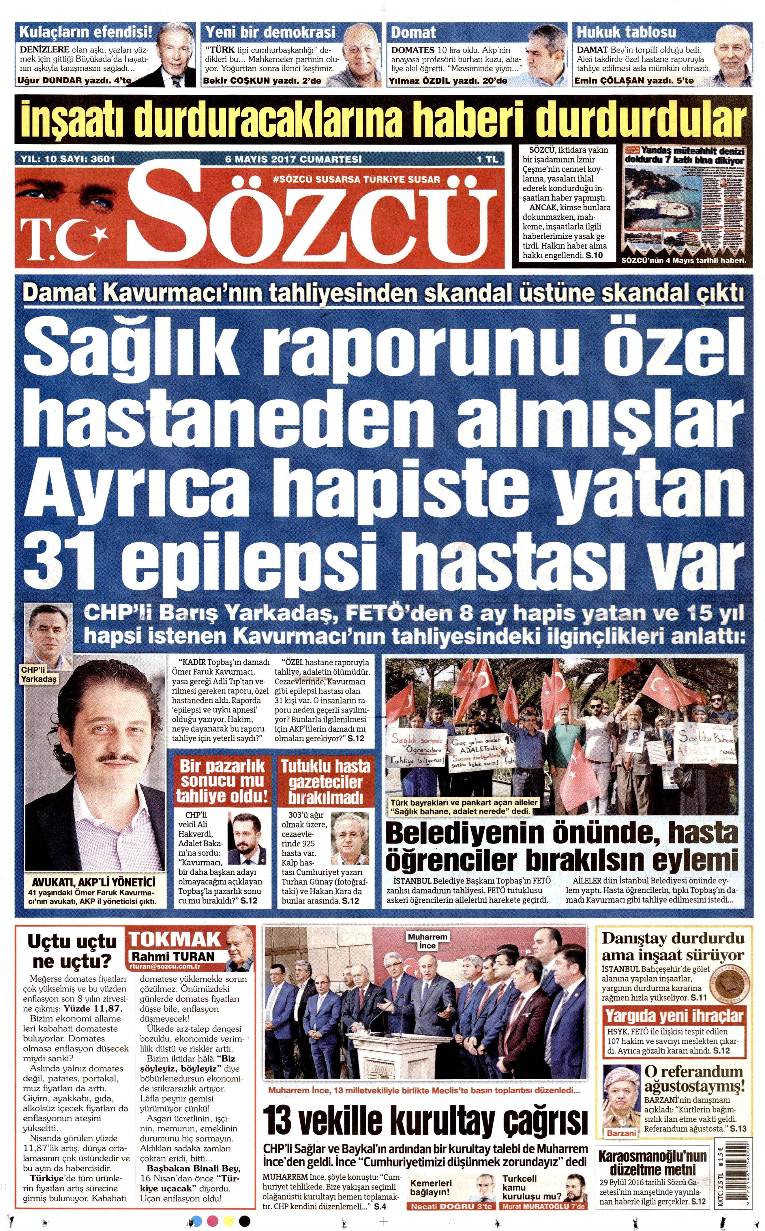6 Mayıs 2017 Cumartesi gazete manşetleri - 14