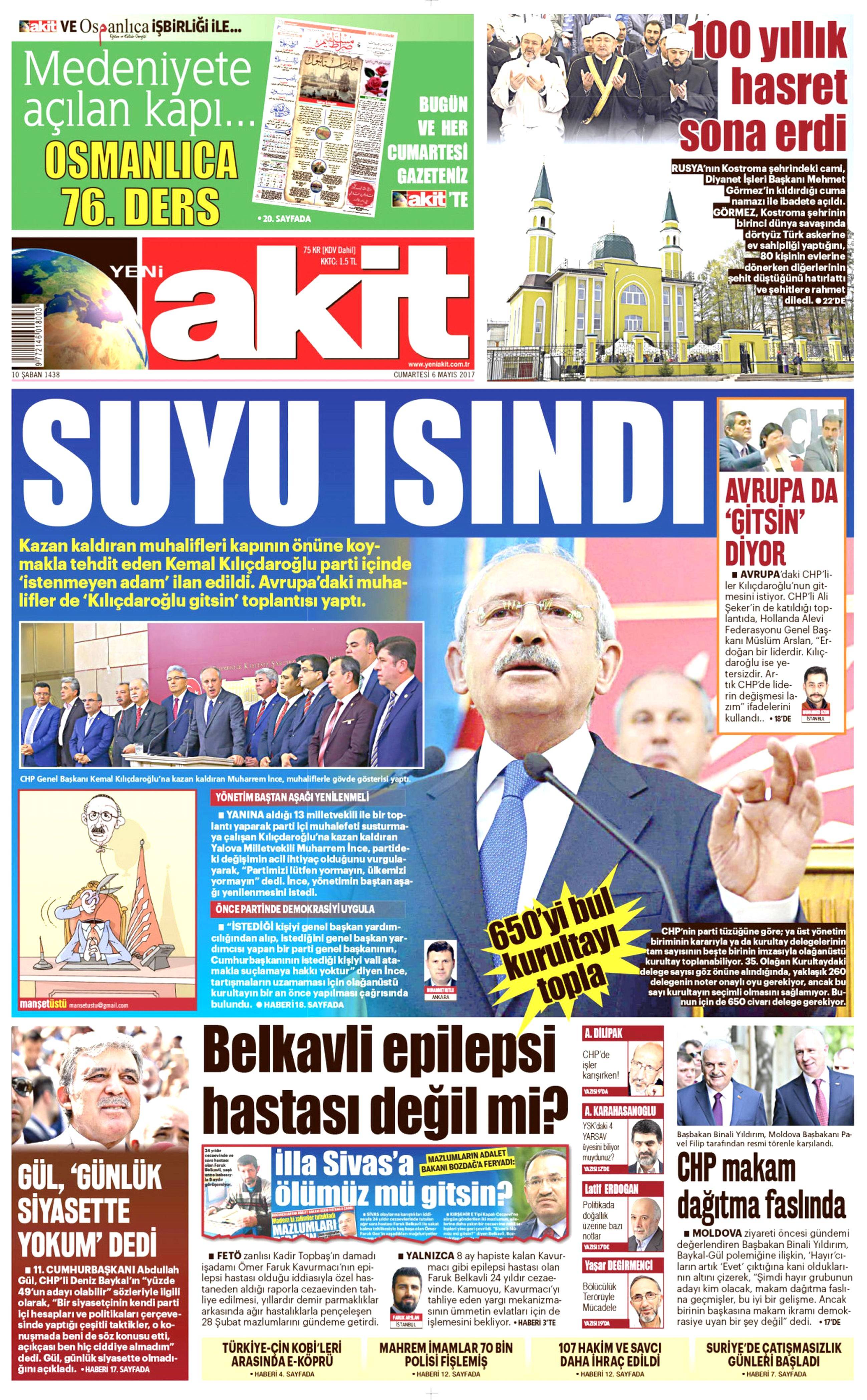 6 Mayıs 2017 Cumartesi gazete manşetleri - 1