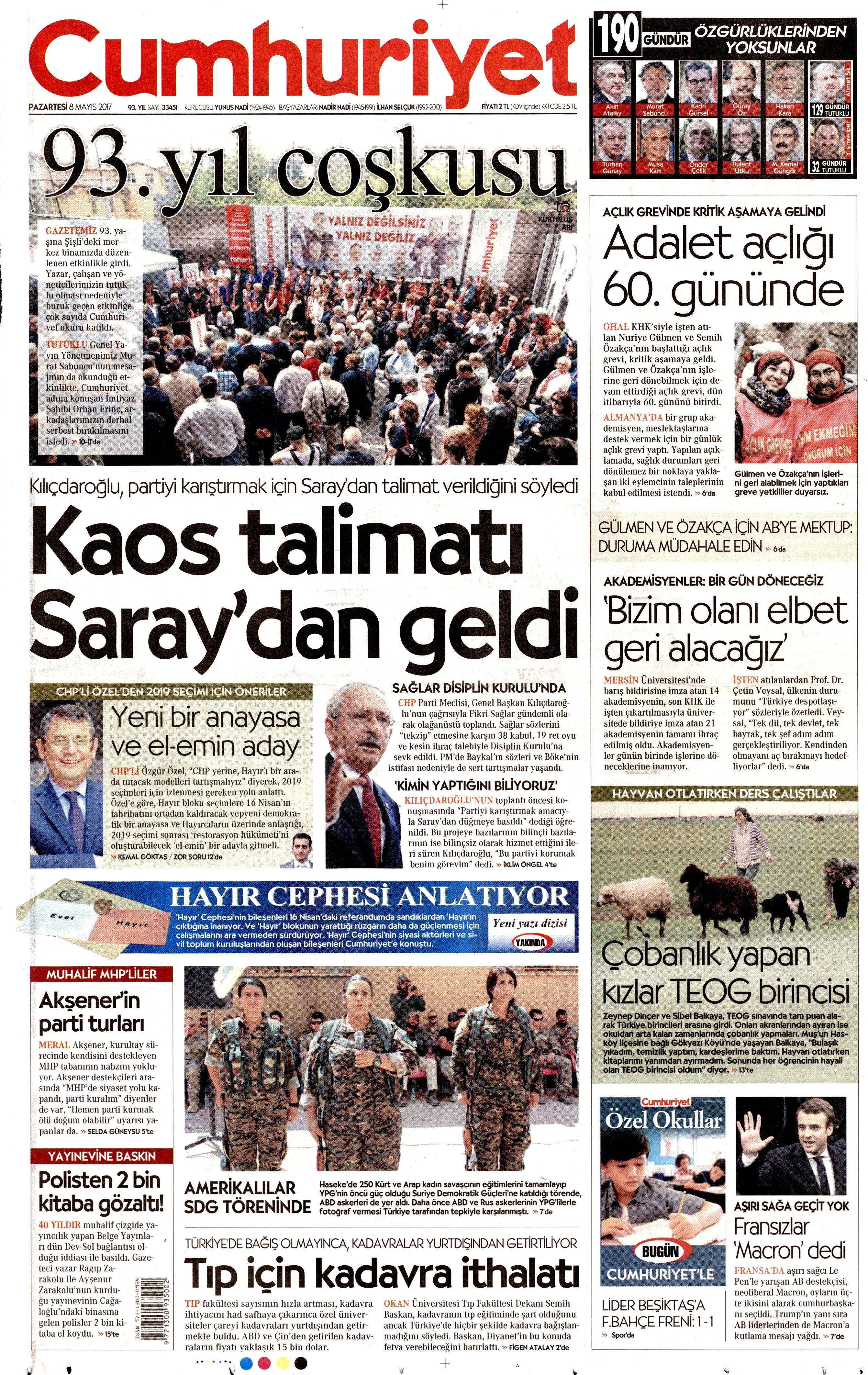 8 Mayıs 2017 Pazartesi gazete manşetleri - 4