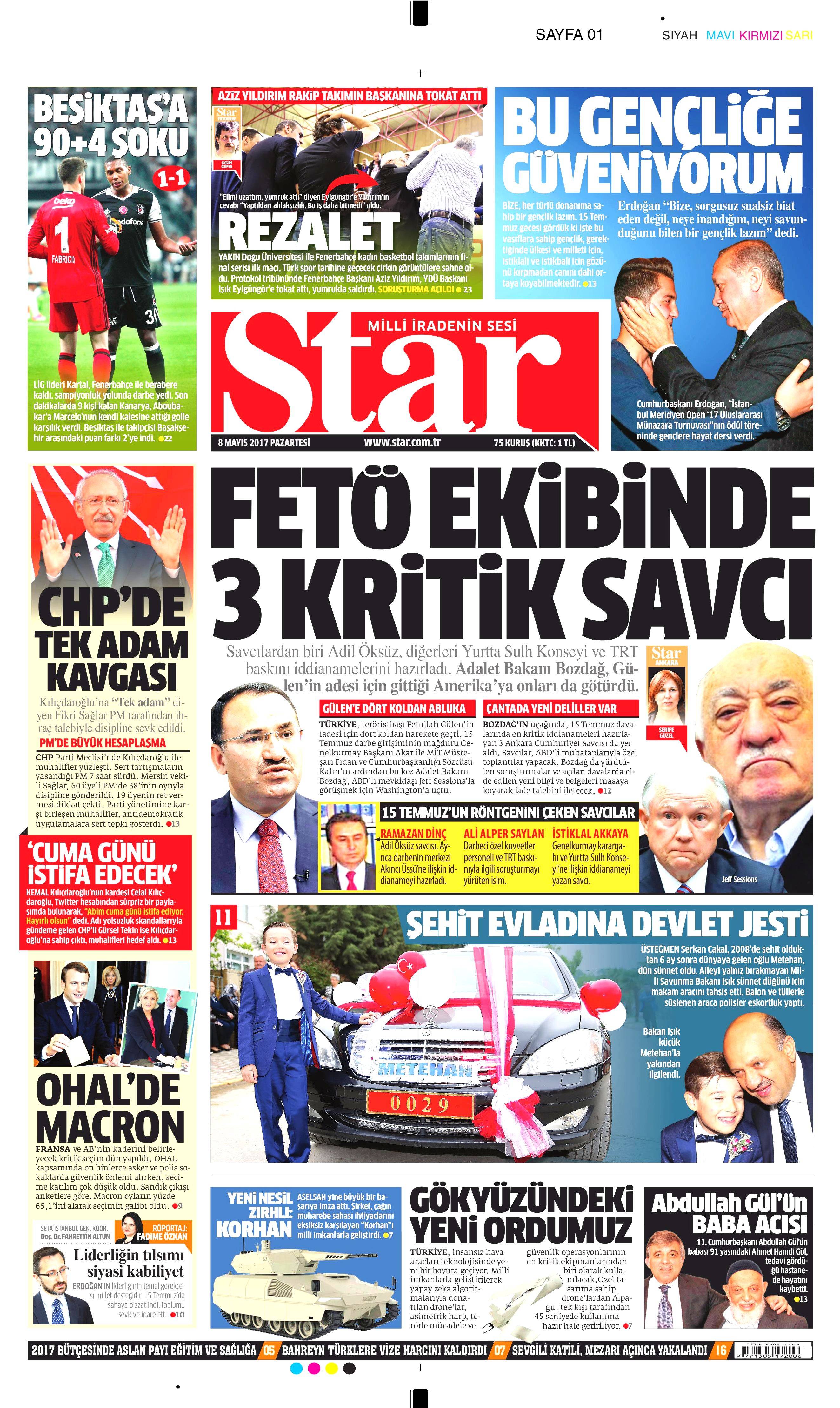 8 Mayıs 2017 Pazartesi gazete manşetleri - 8