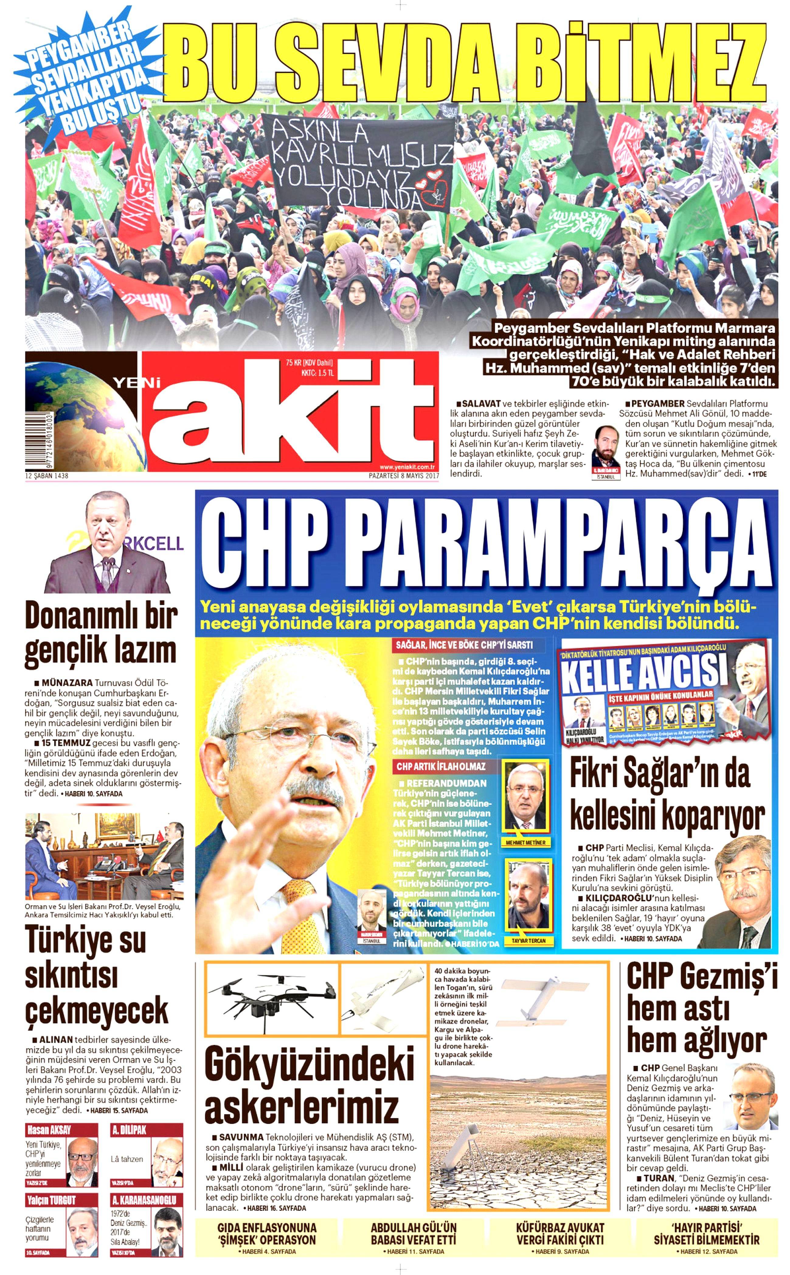 8 Mayıs 2017 Pazartesi gazete manşetleri - 1