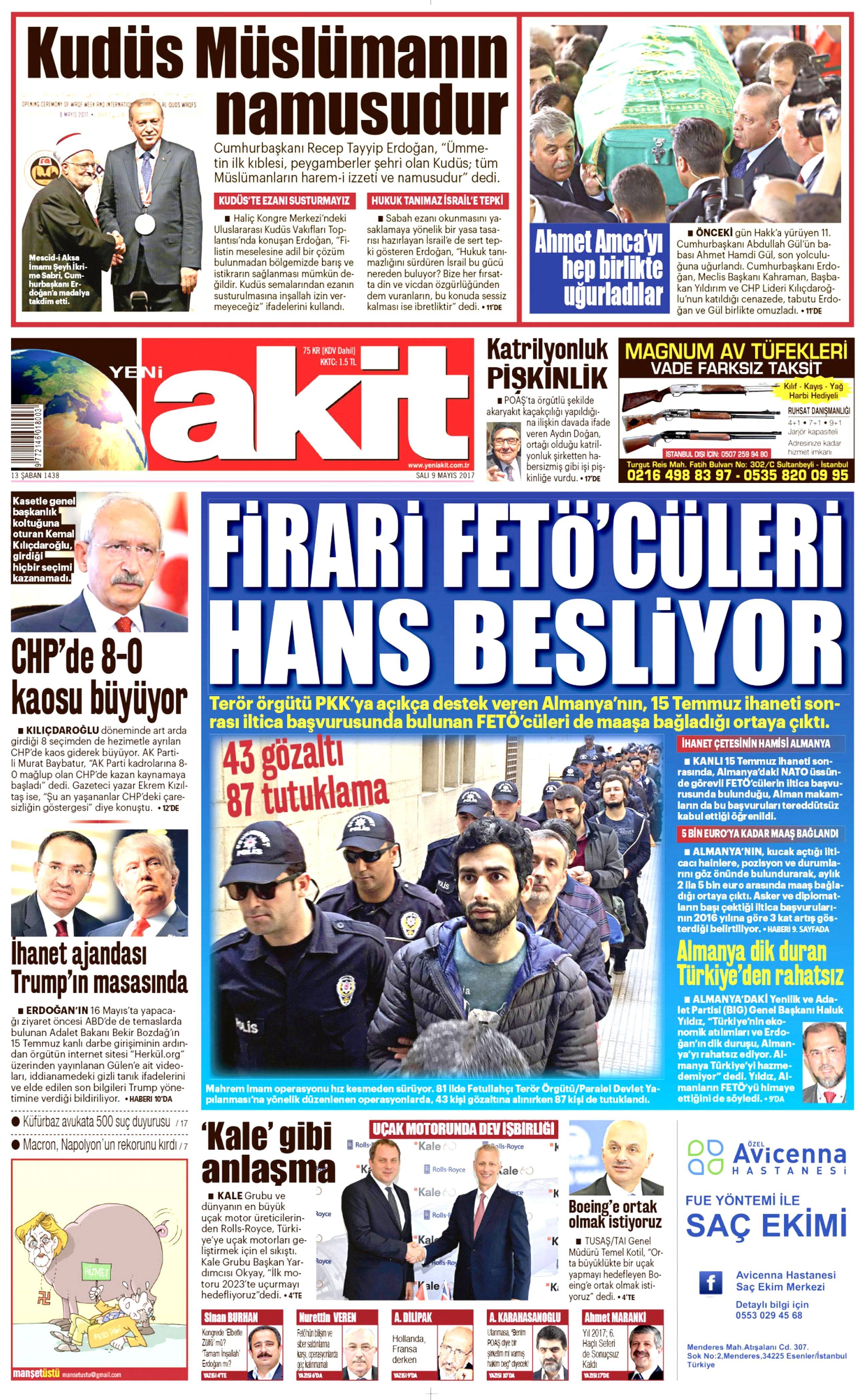 9 Mayıs 2017 Salı gazete manşetleri - 1