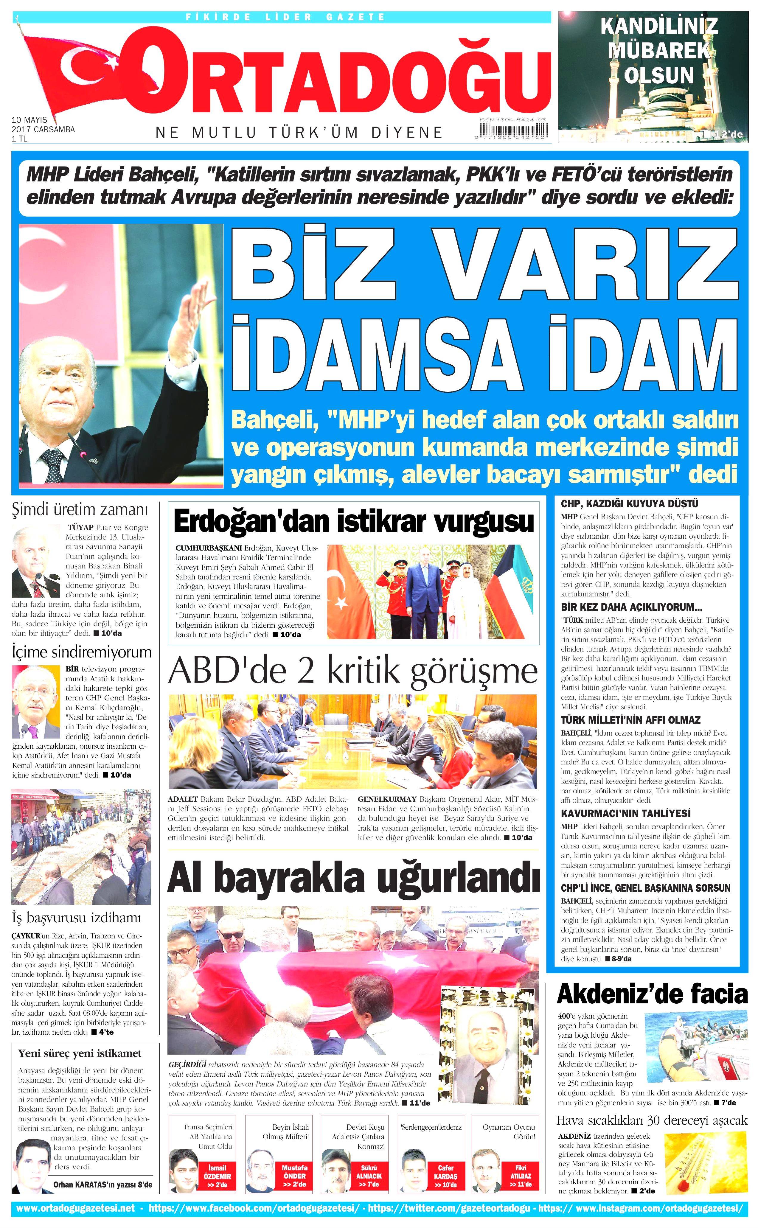 10 Mayıs 2017 Çarşamba gazete manşetleri - 6
