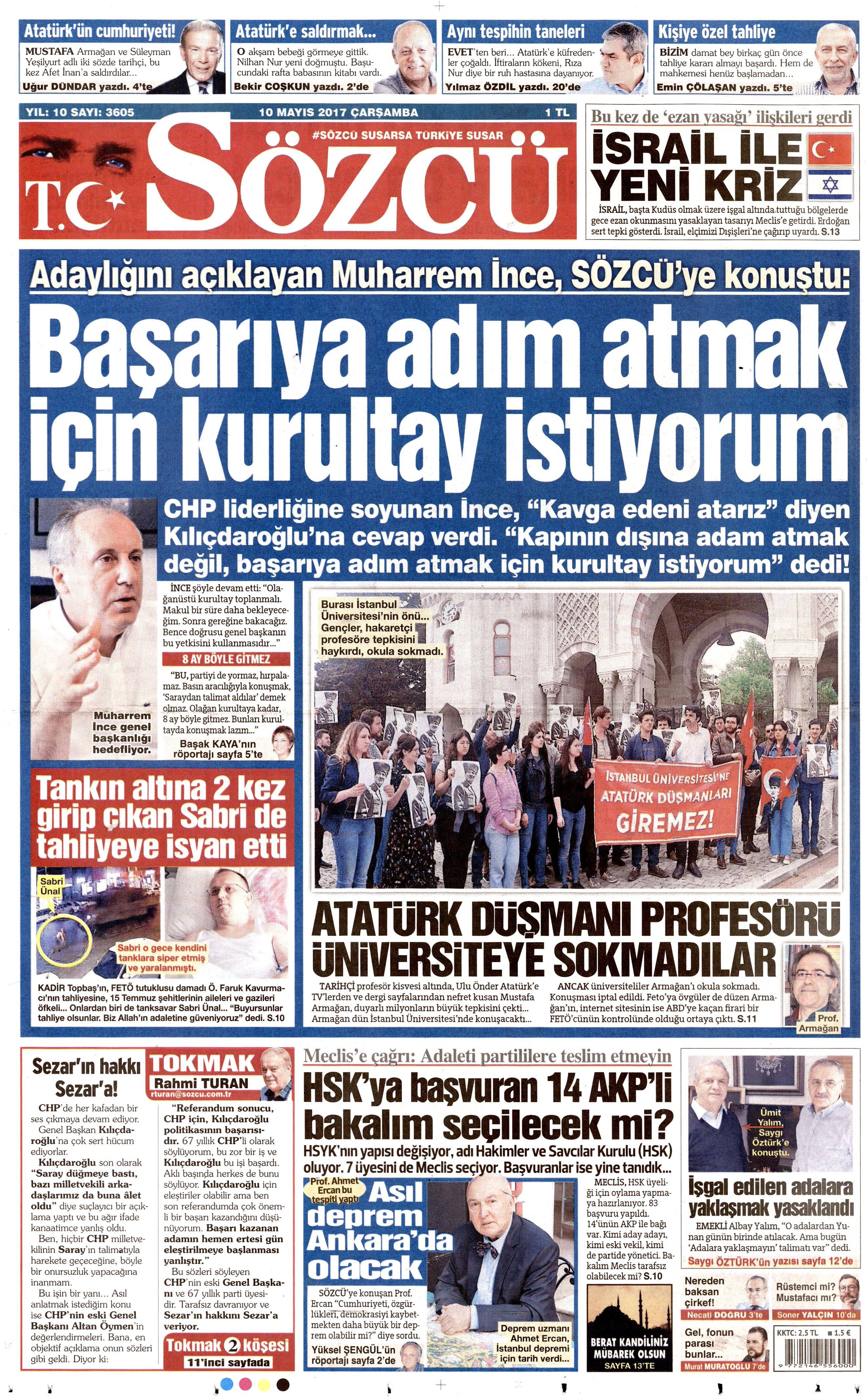10 Mayıs 2017 Çarşamba gazete manşetleri - 12