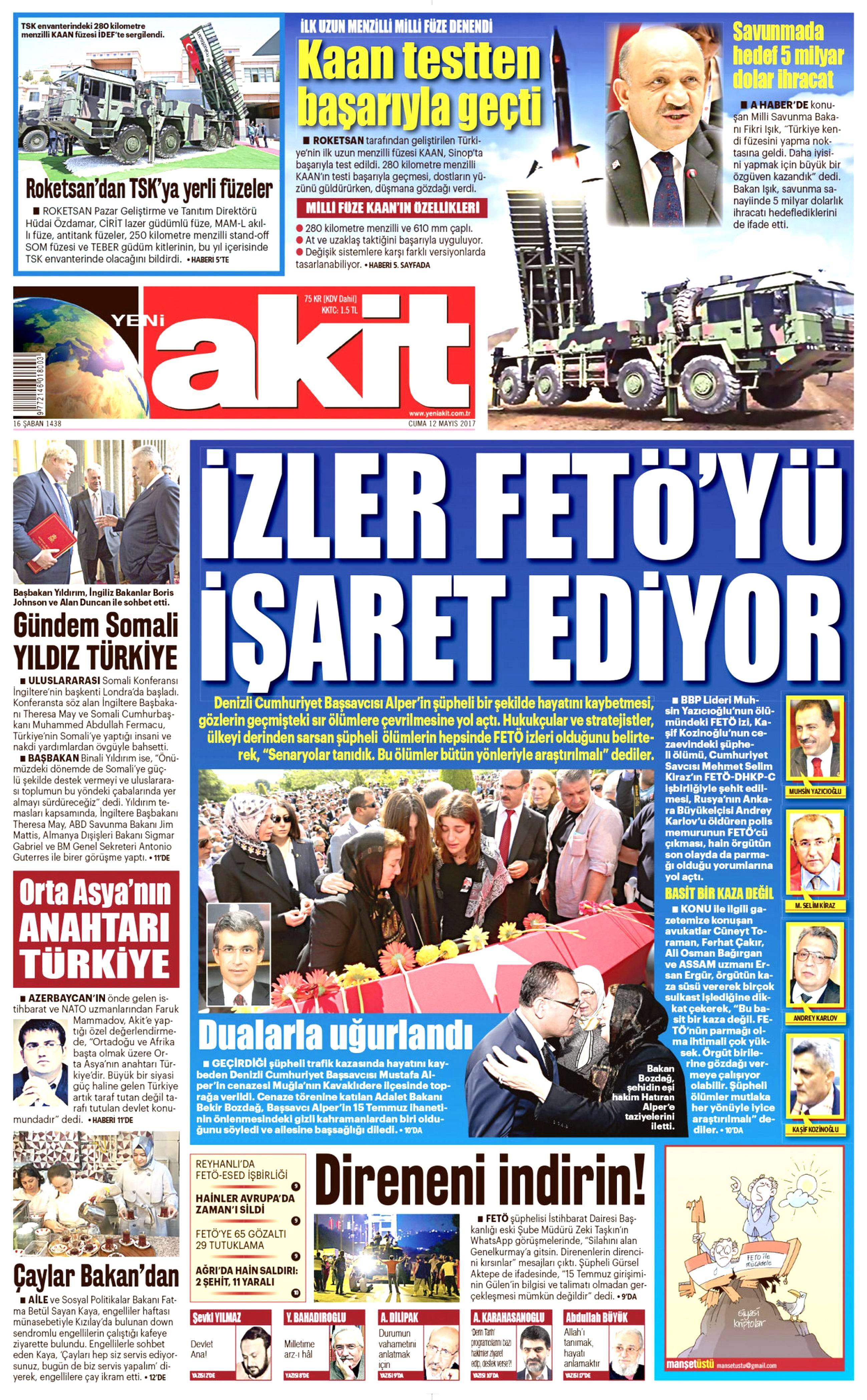 12 Mayıs 2017 Cuma gazete manşetleri - 1