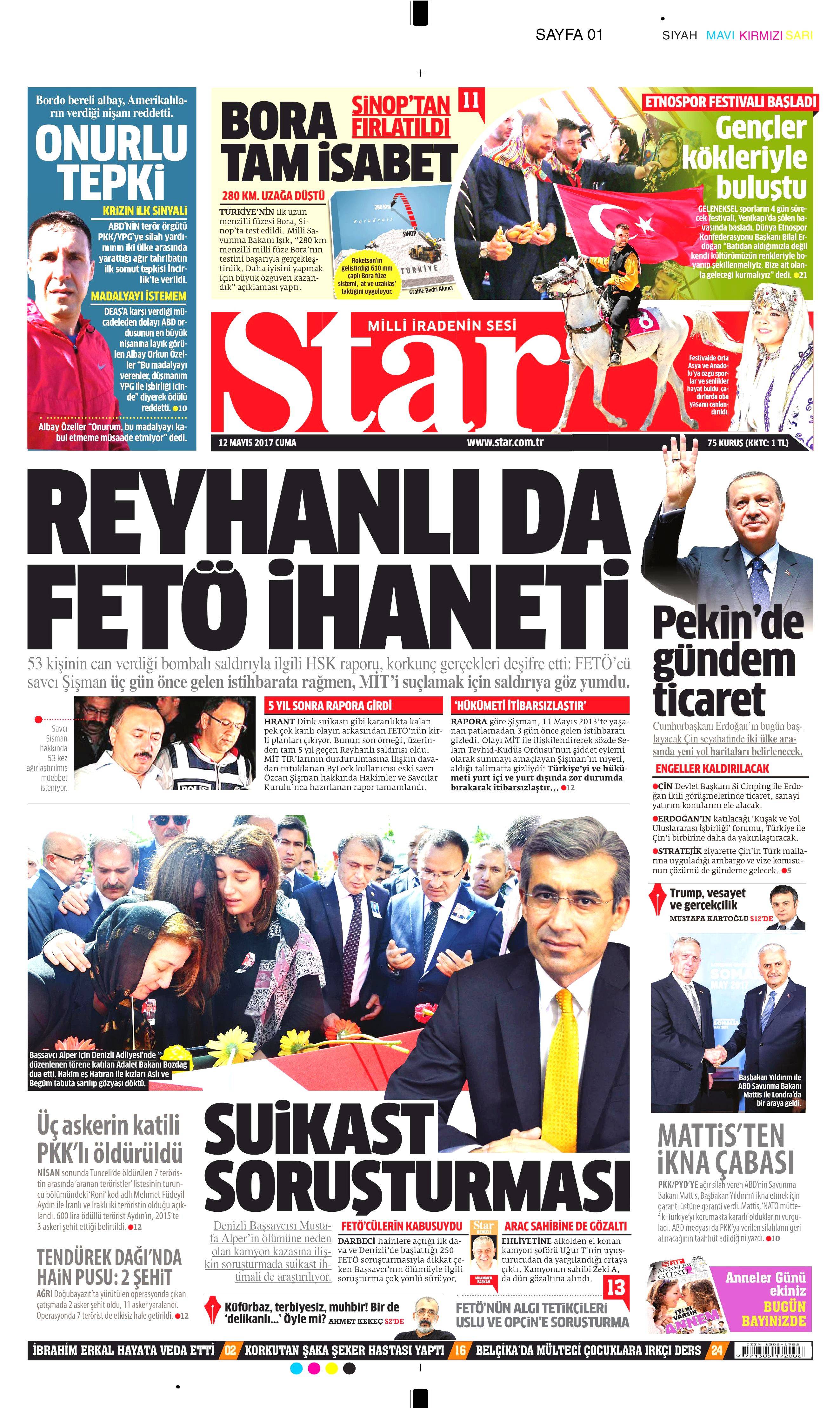 12 Mayıs 2017 Cuma gazete manşetleri - 12