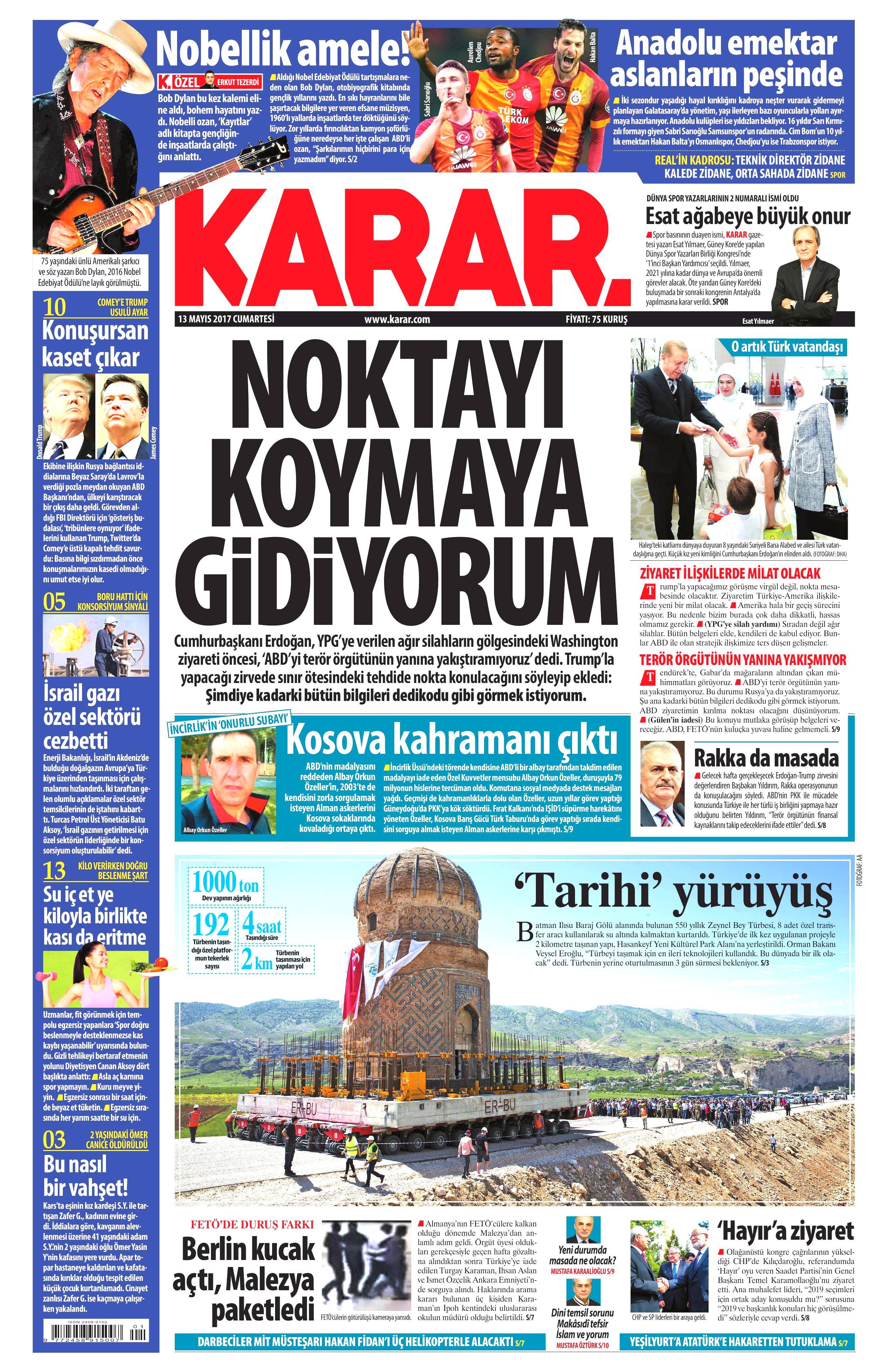 13 Mayıs 2017 Cumartesi gazete manşetleri - 15