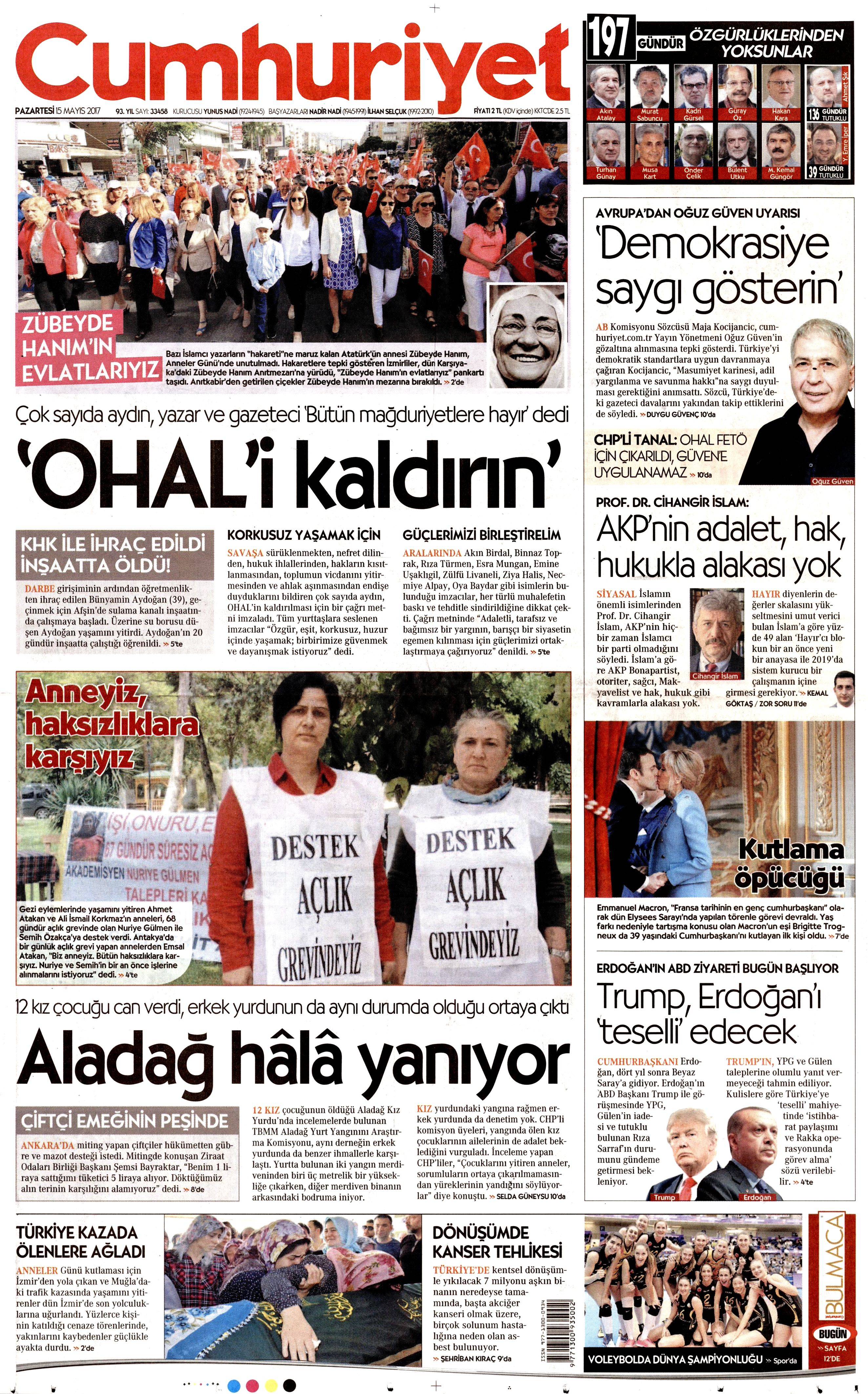 15 Mayıs 2017 Pazartesi gazete manşetleri - 3