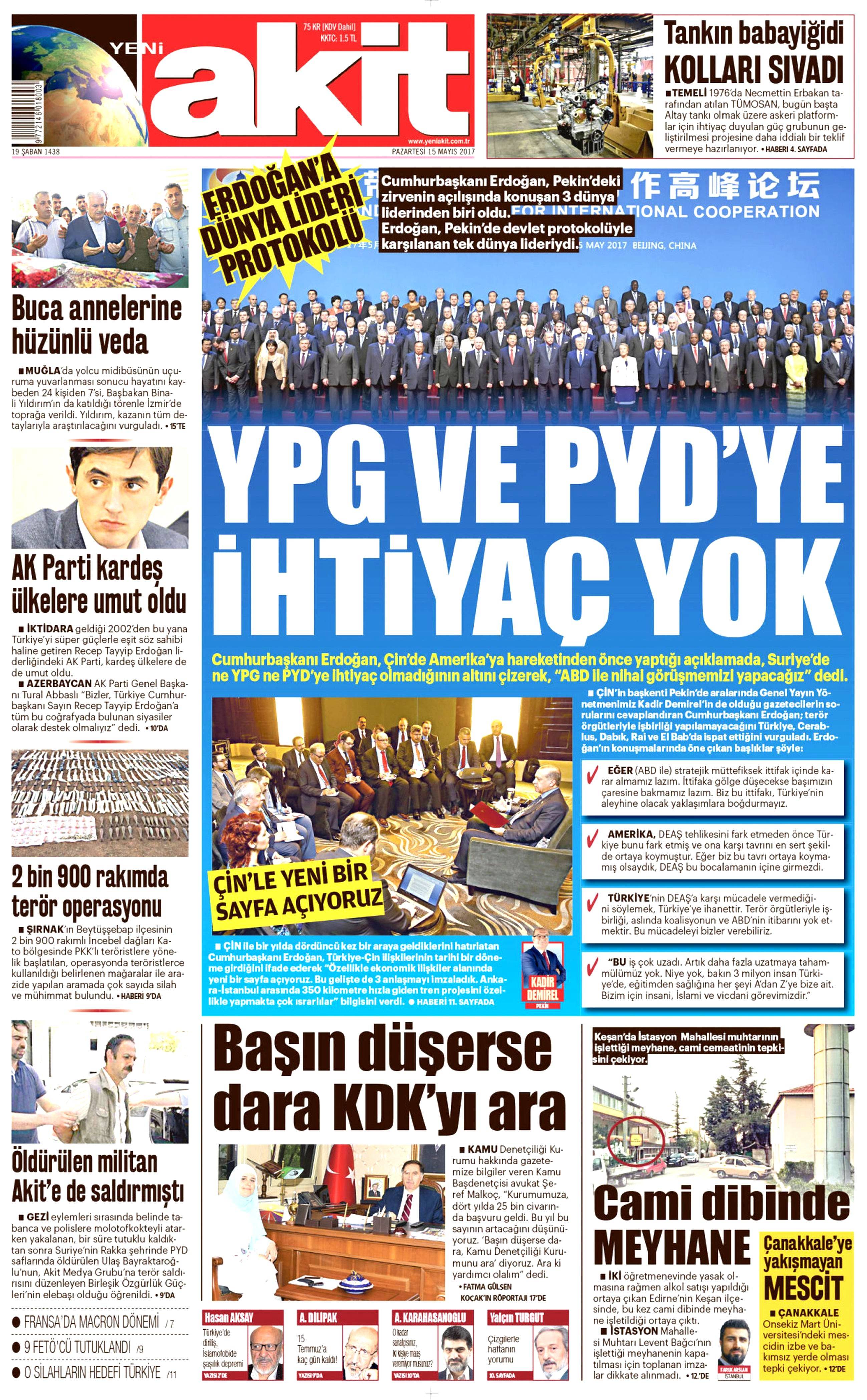 15 Mayıs 2017 Pazartesi gazete manşetleri - 1