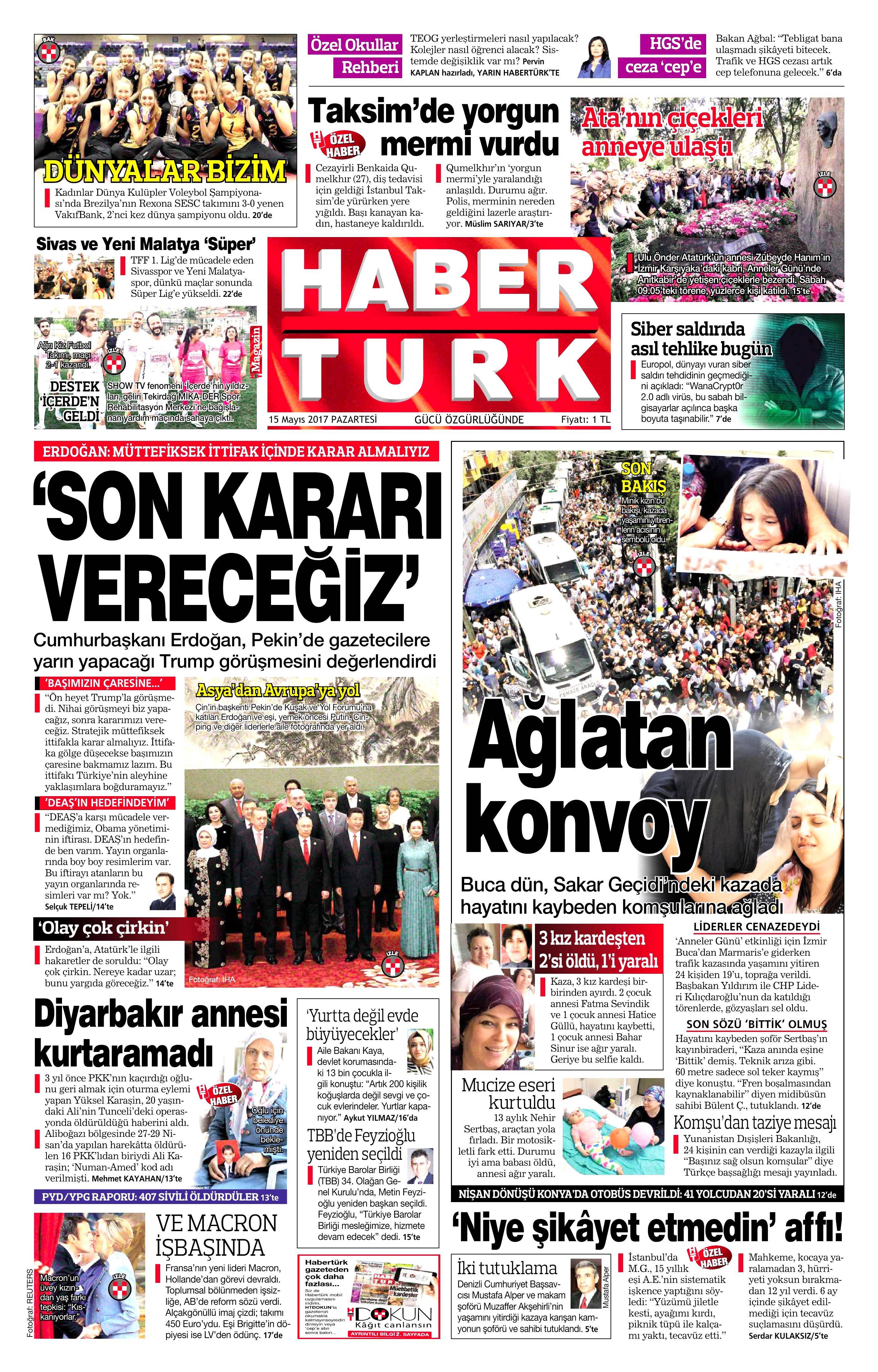 15 Mayıs 2017 Pazartesi gazete manşetleri - 14