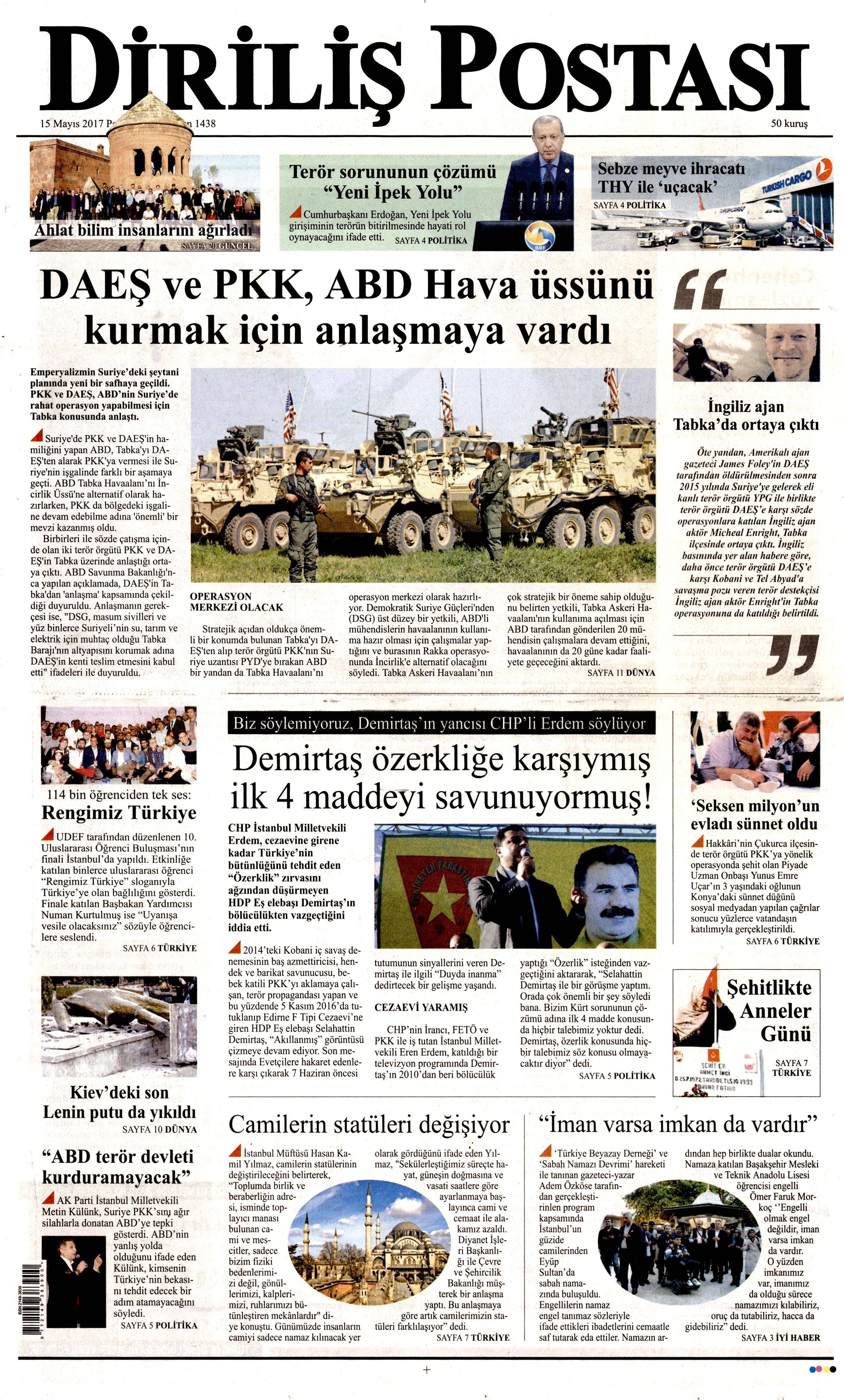 15 Mayıs 2017 Pazartesi gazete manşetleri - 16