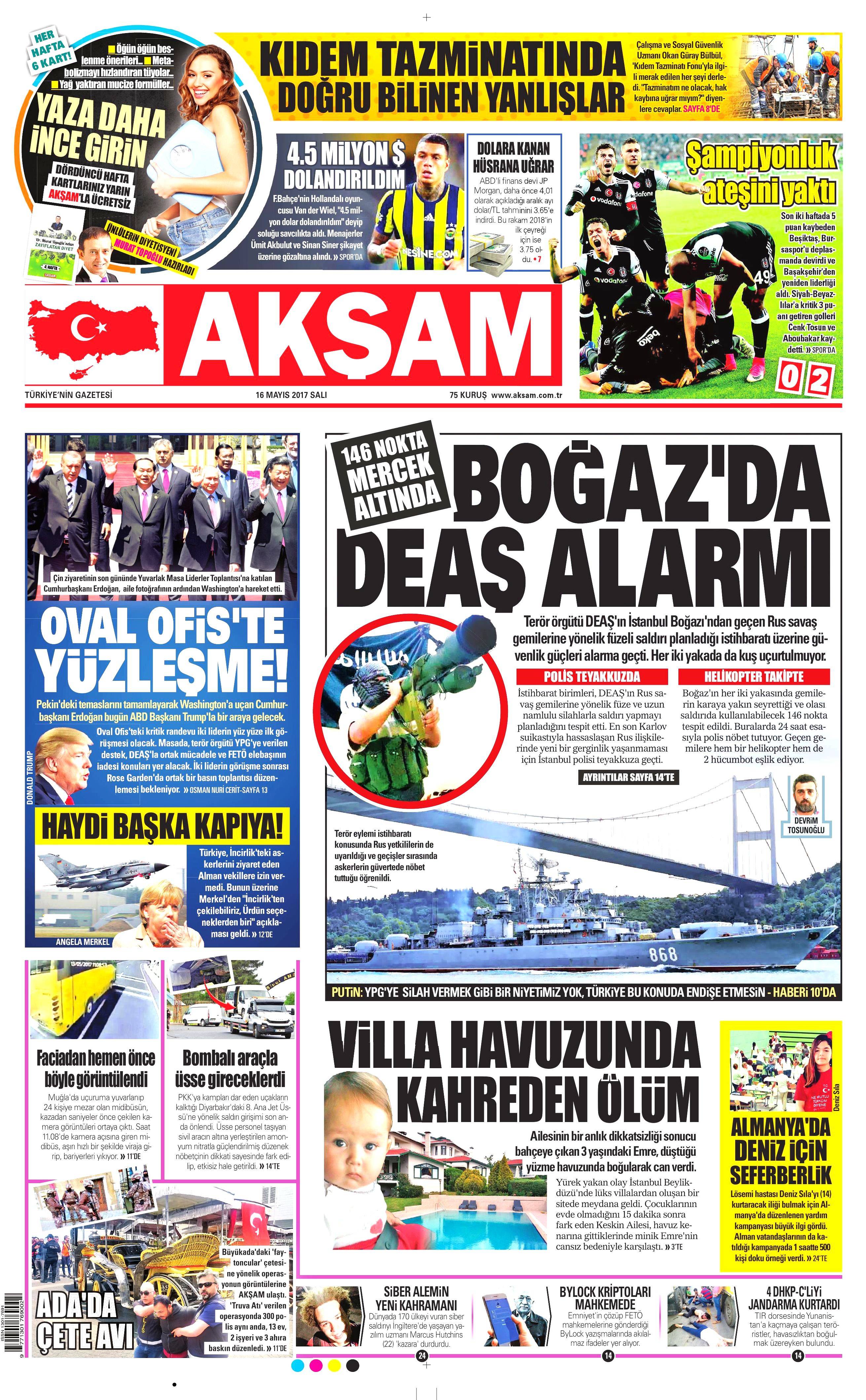 16 Mayıs 2017 Salı gazete manşetleri - 1