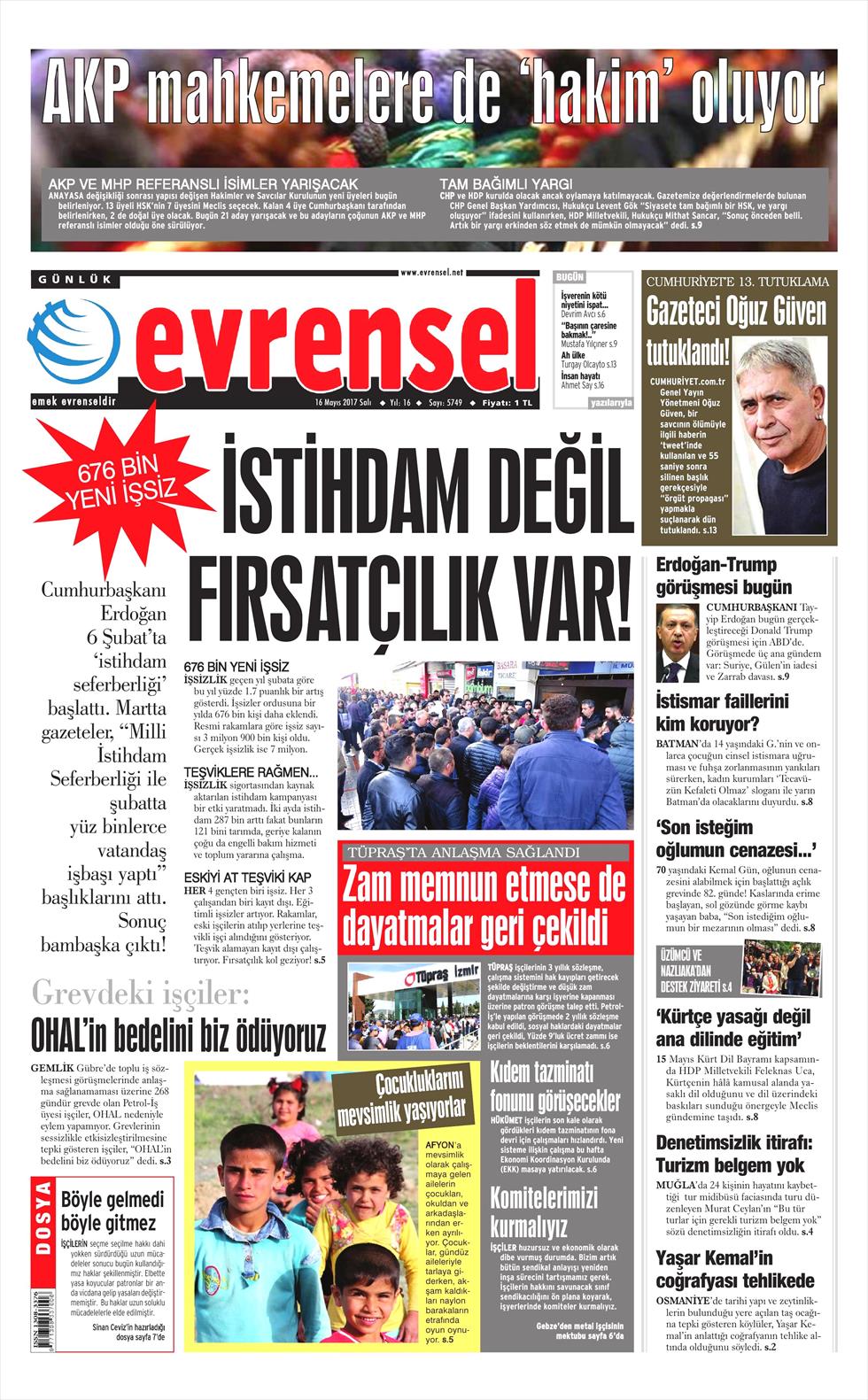 16 Mayıs 2017 Salı gazete manşetleri - 7