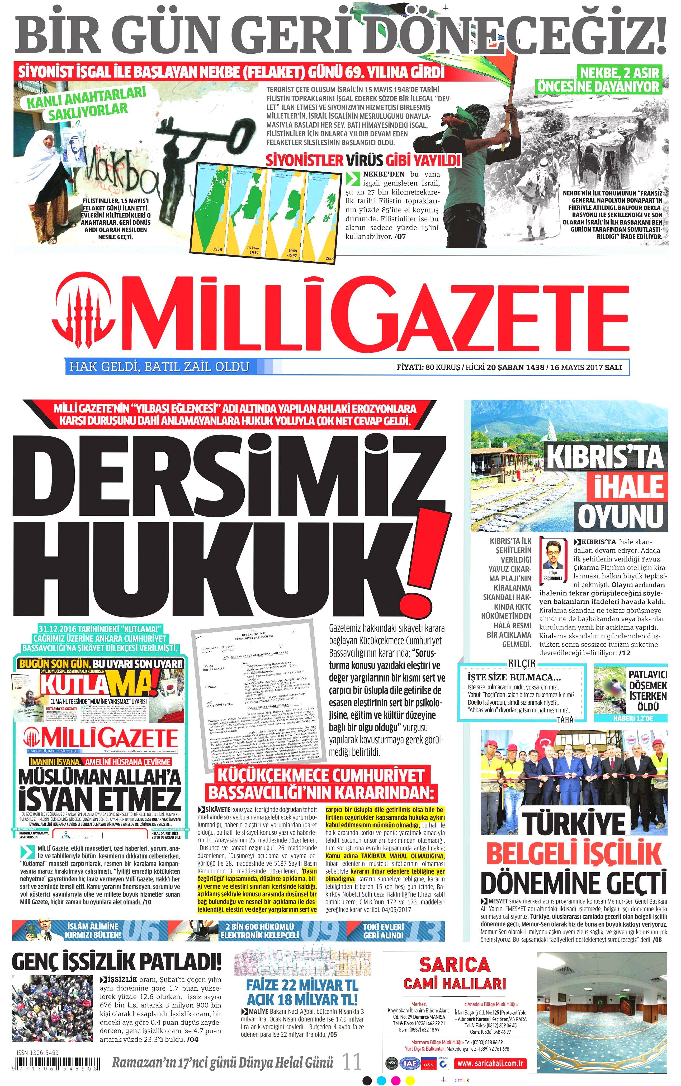 16 Mayıs 2017 Salı gazete manşetleri - 14