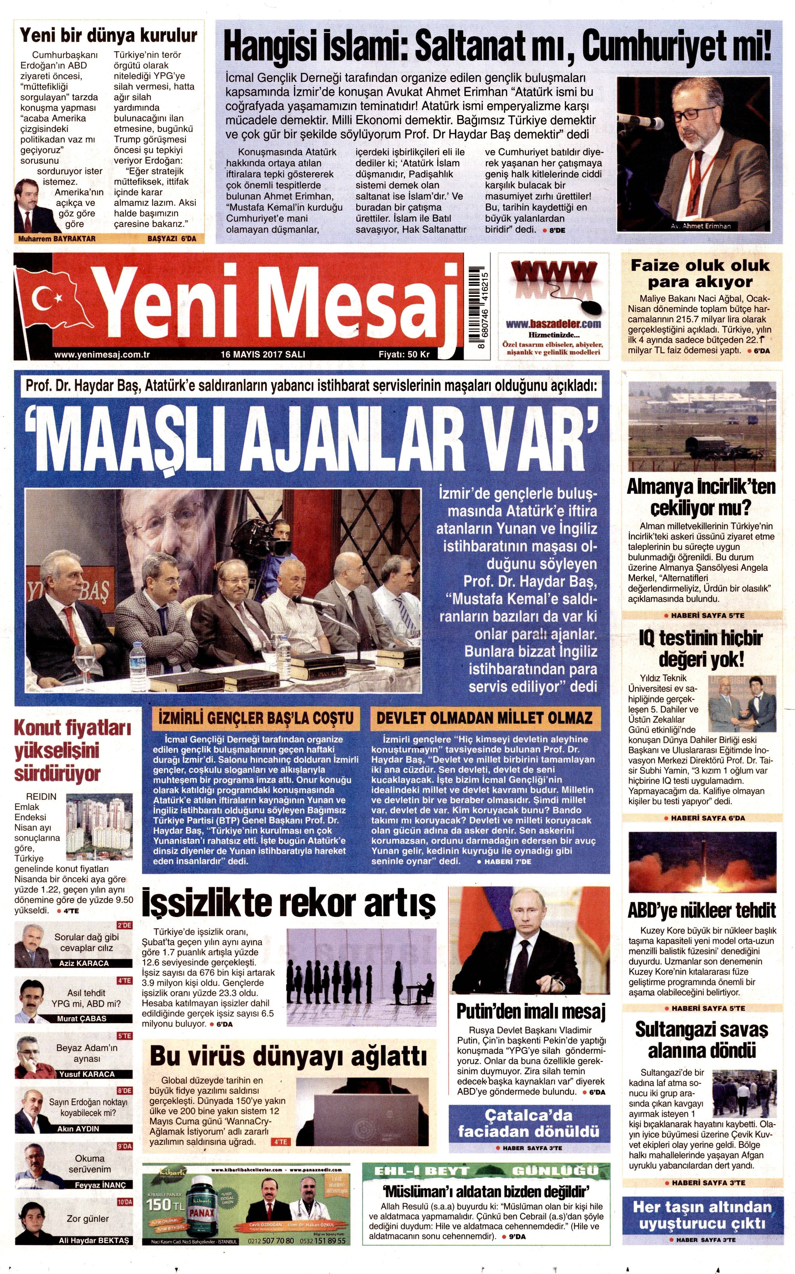 16 Mayıs 2017 Salı gazete manşetleri - 26