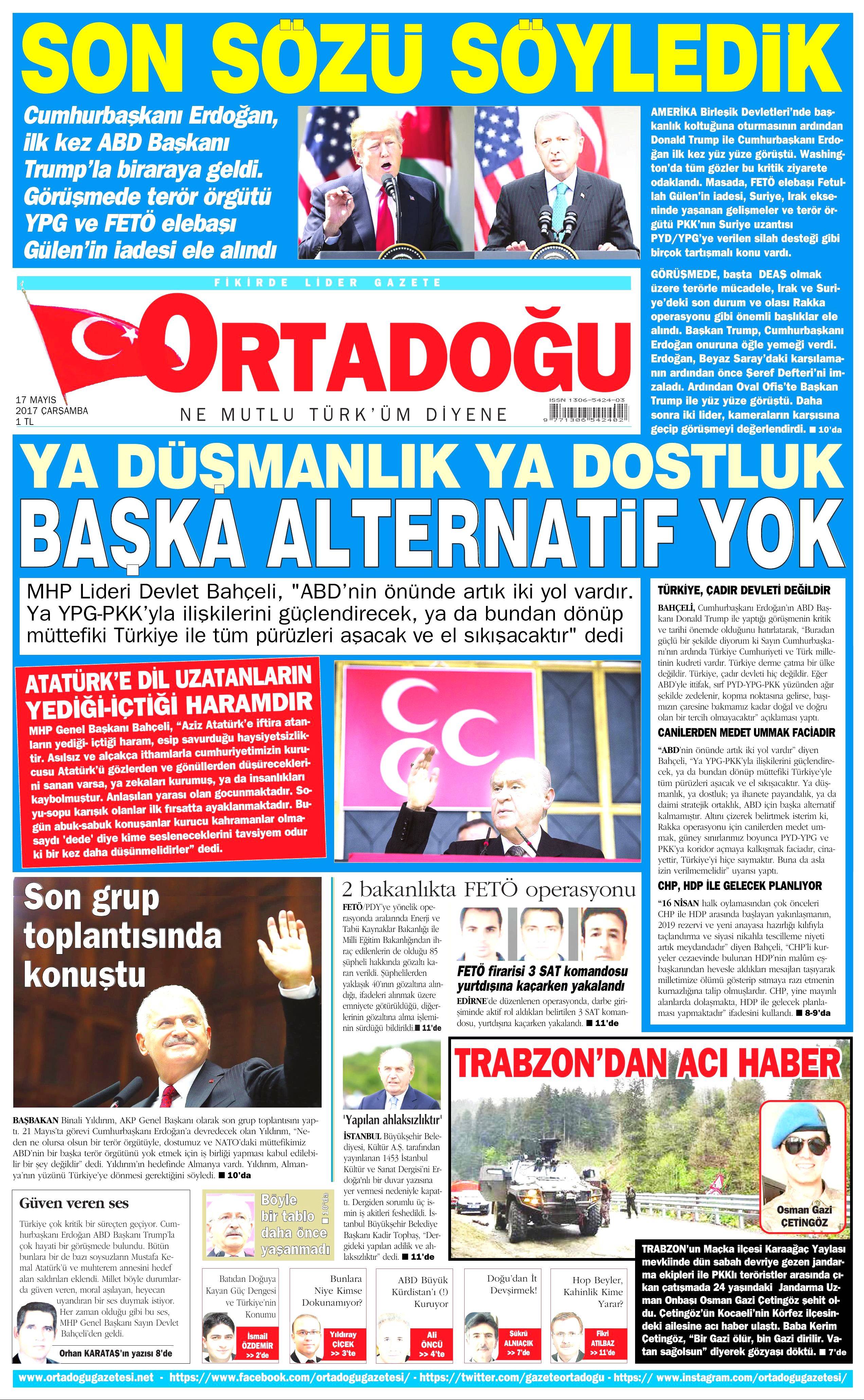 17 Mayıs 2017 Çarşamba gazete manşetleri - 16