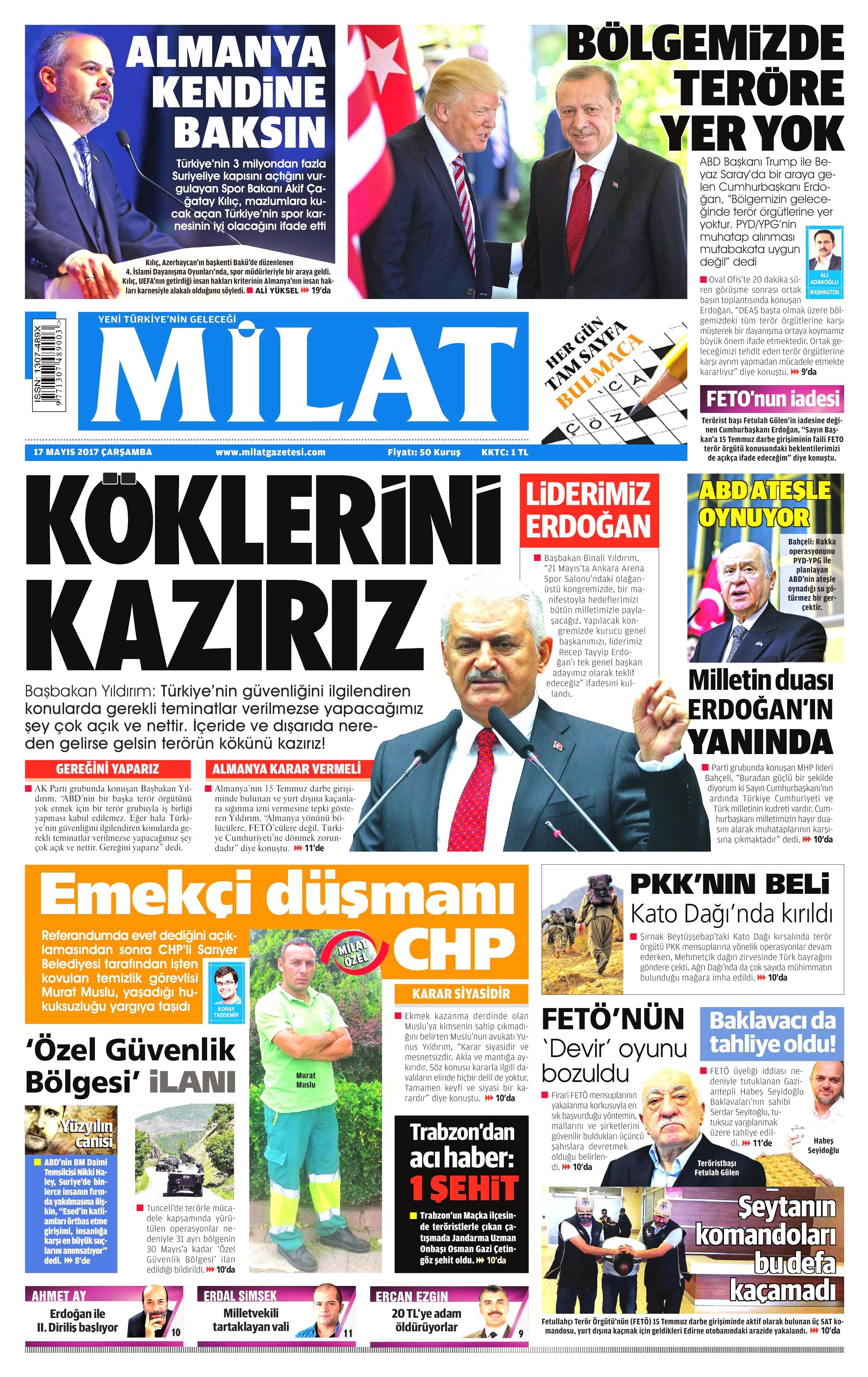 17 Mayıs 2017 Çarşamba gazete manşetleri - 13