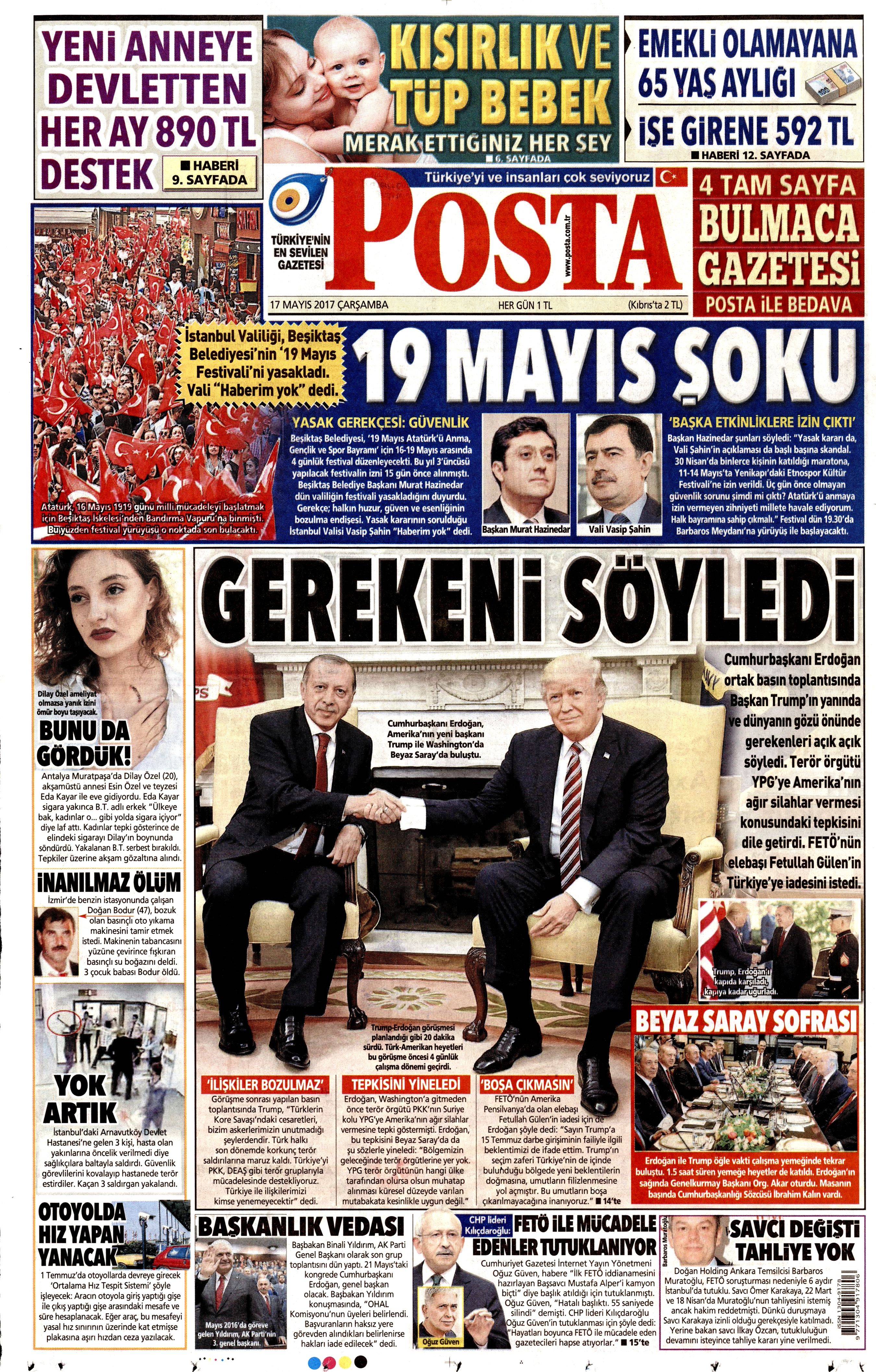 17 Mayıs 2017 Çarşamba gazete manşetleri - 17