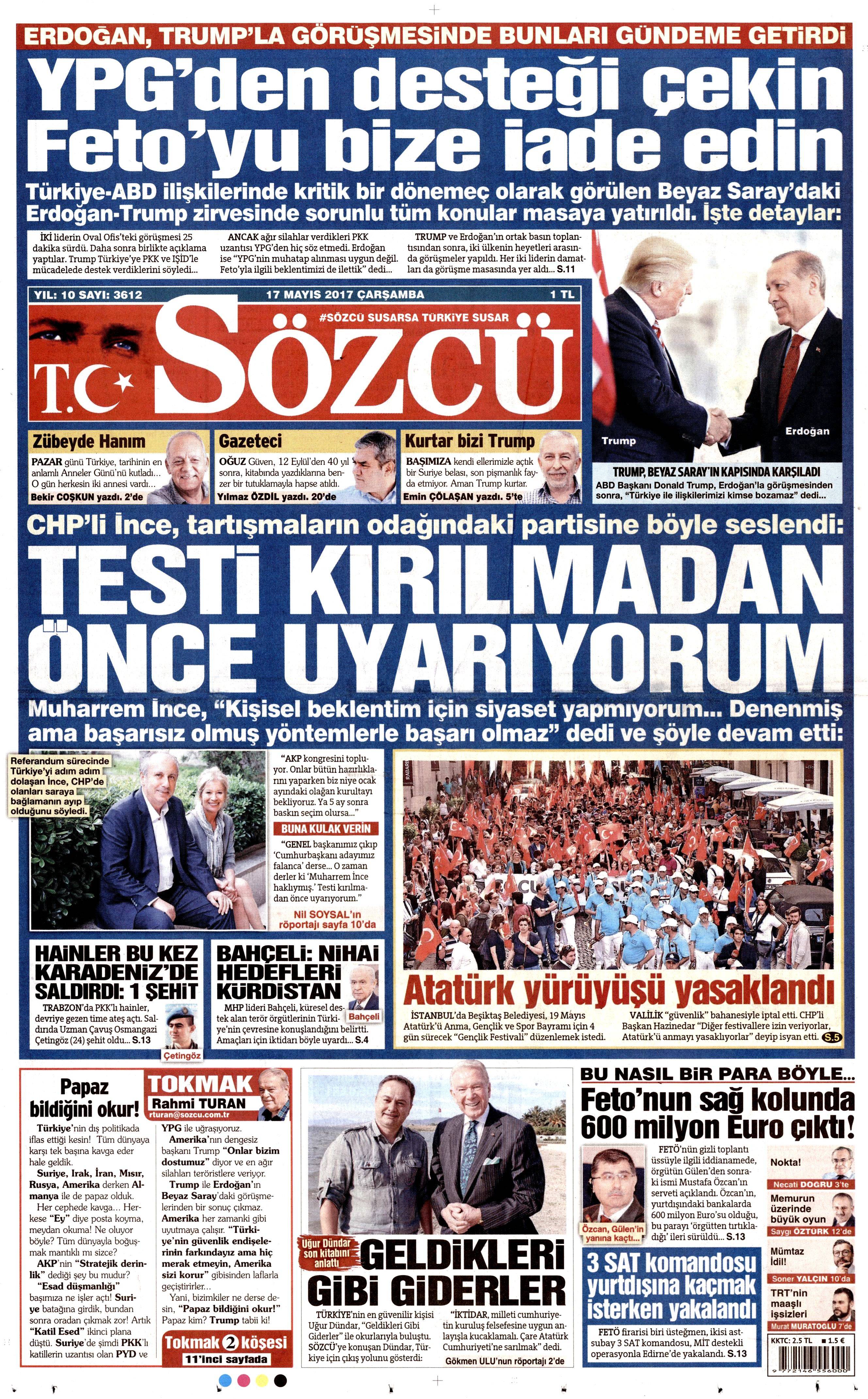 17 Mayıs 2017 Çarşamba gazete manşetleri - 20