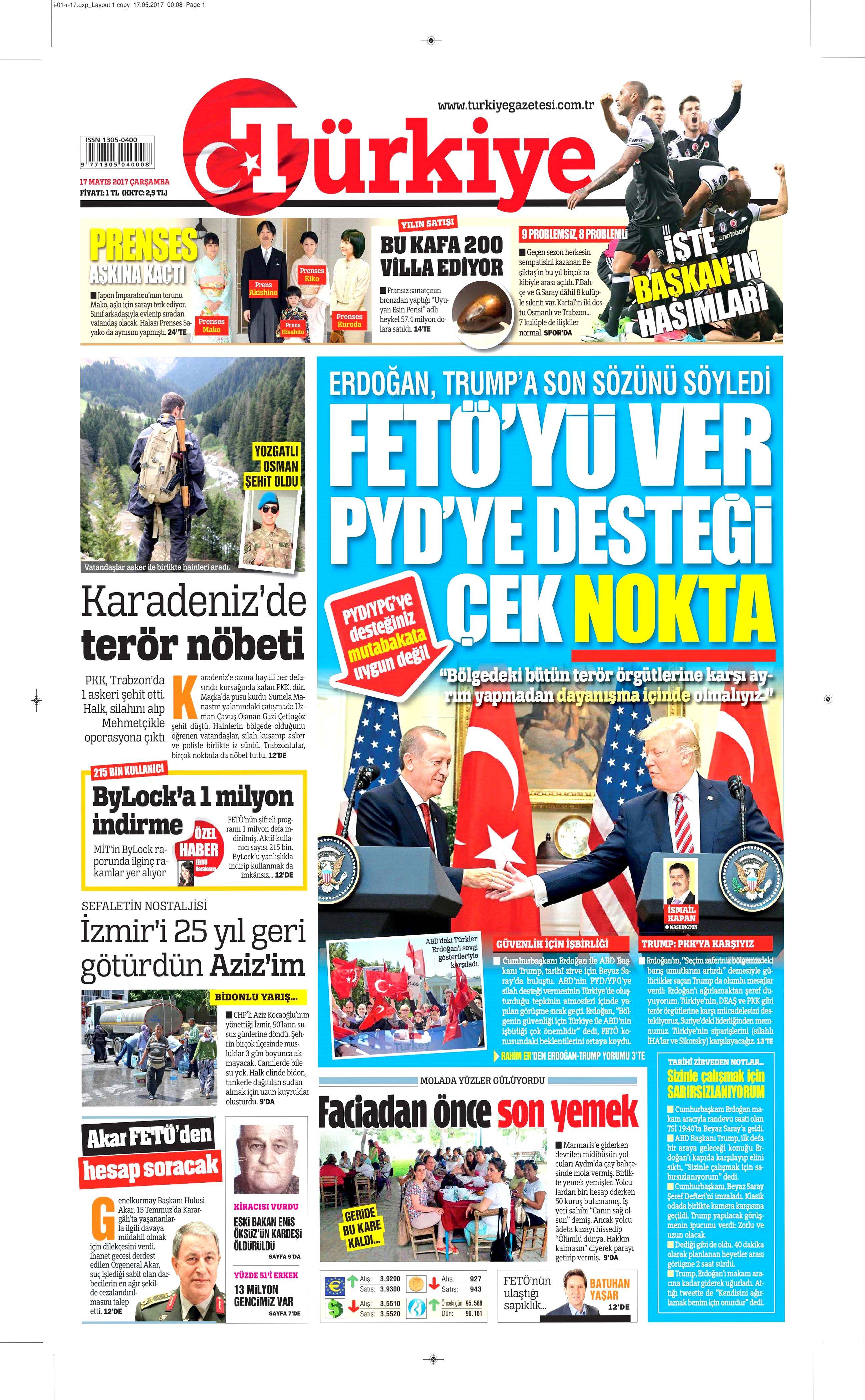 17 Mayıs 2017 Çarşamba gazete manşetleri - 22