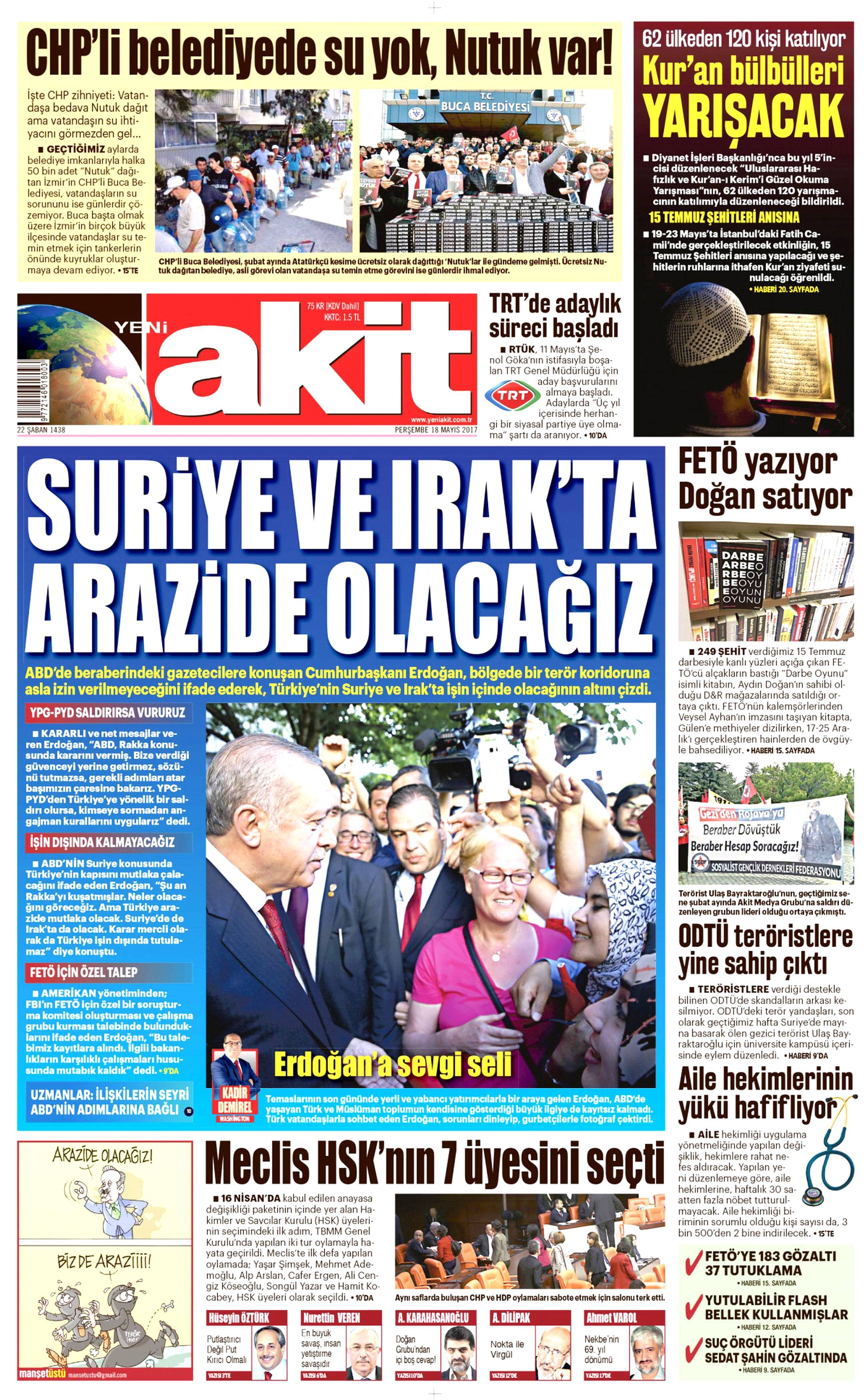 18 Mayıs 2017 Perşembe gazete manşetleri - 2