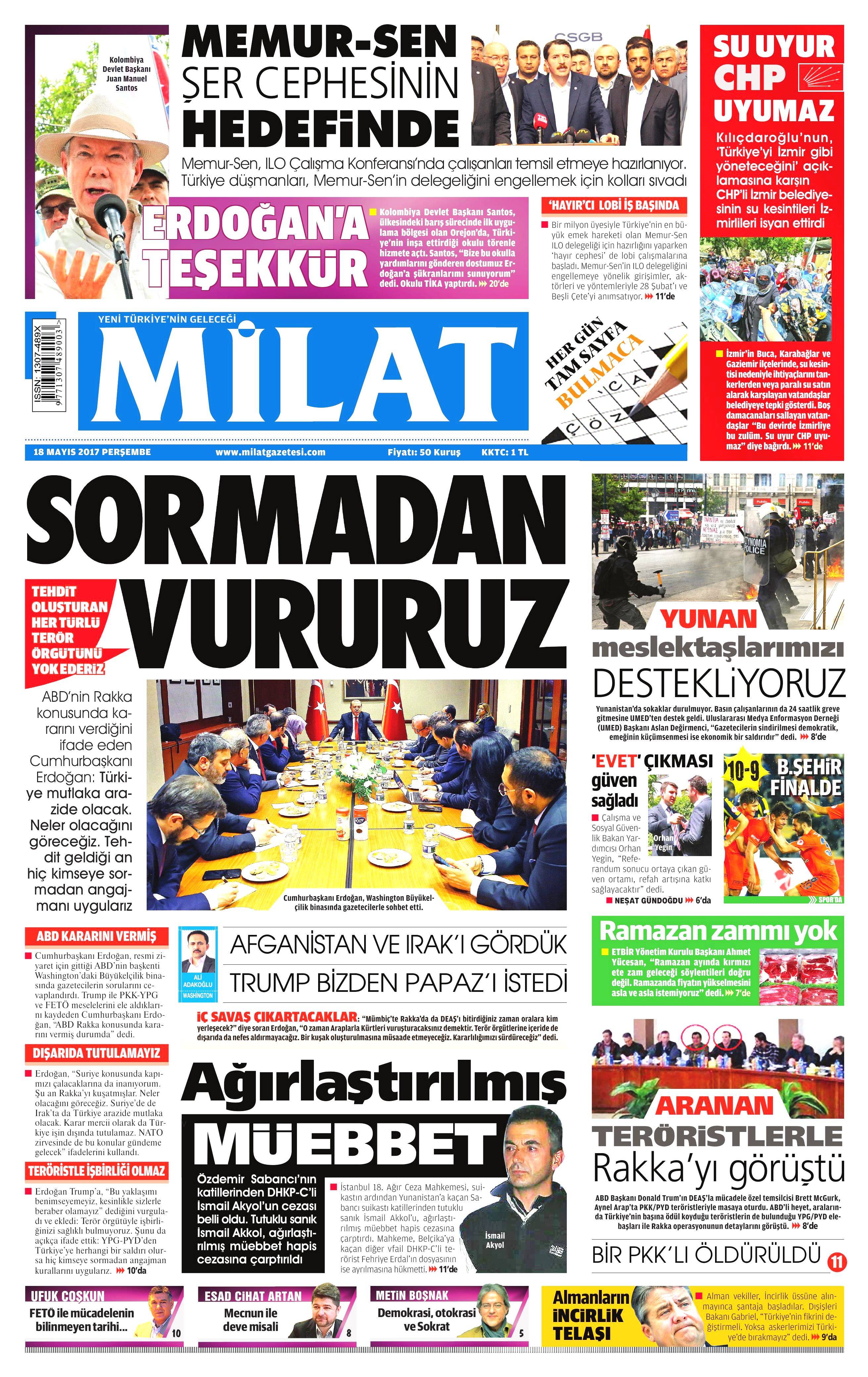 18 Mayıs 2017 Perşembe gazete manşetleri - 12