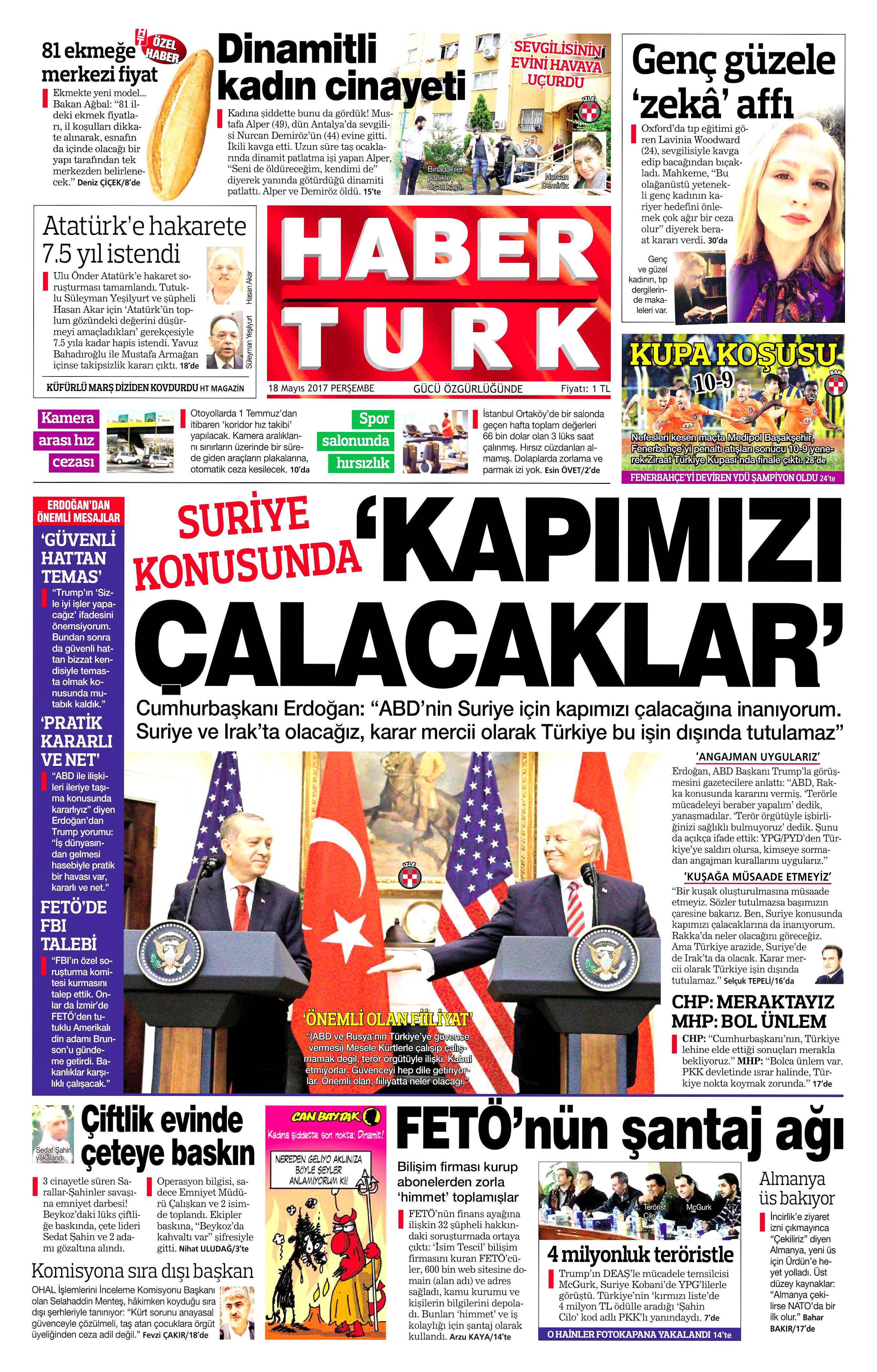 18 Mayıs 2017 Perşembe gazete manşetleri - 8