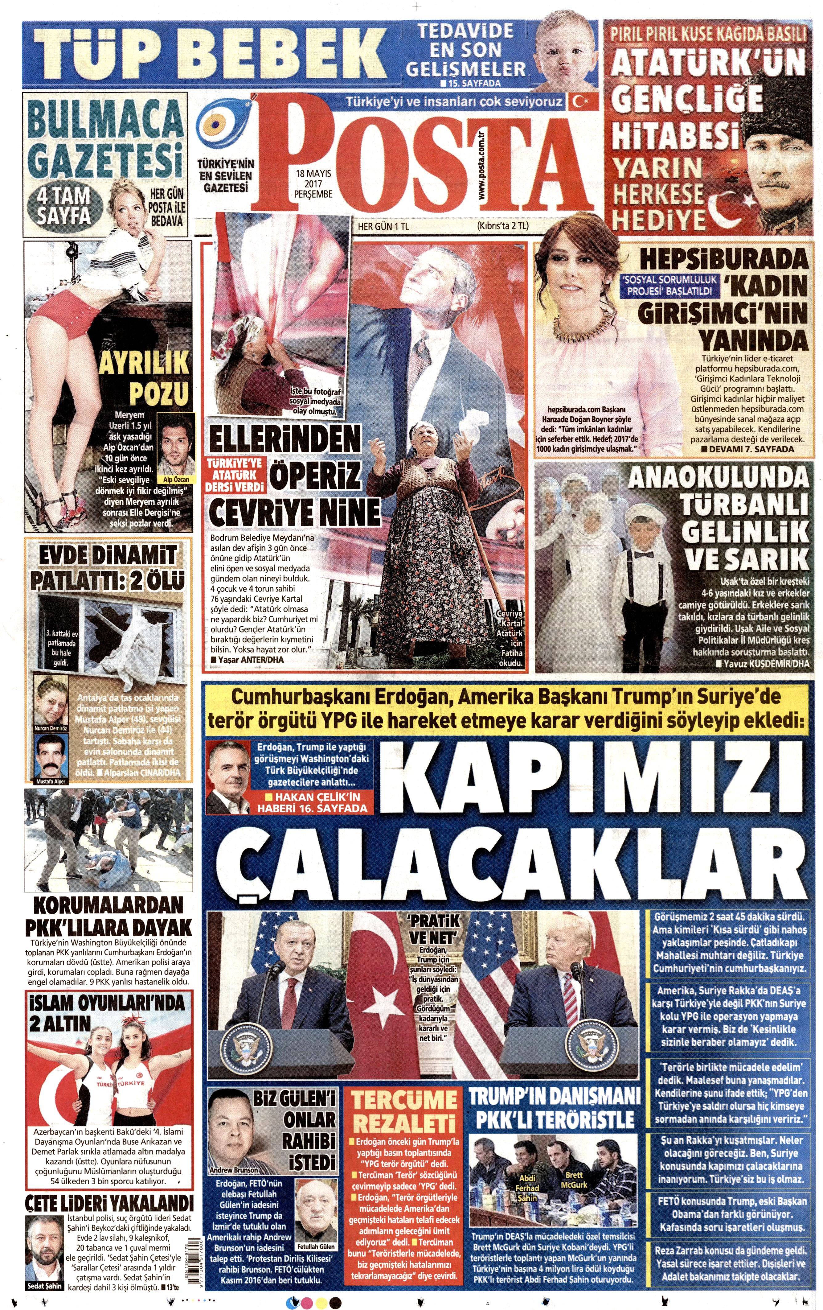 18 Mayıs 2017 Perşembe gazete manşetleri - 16