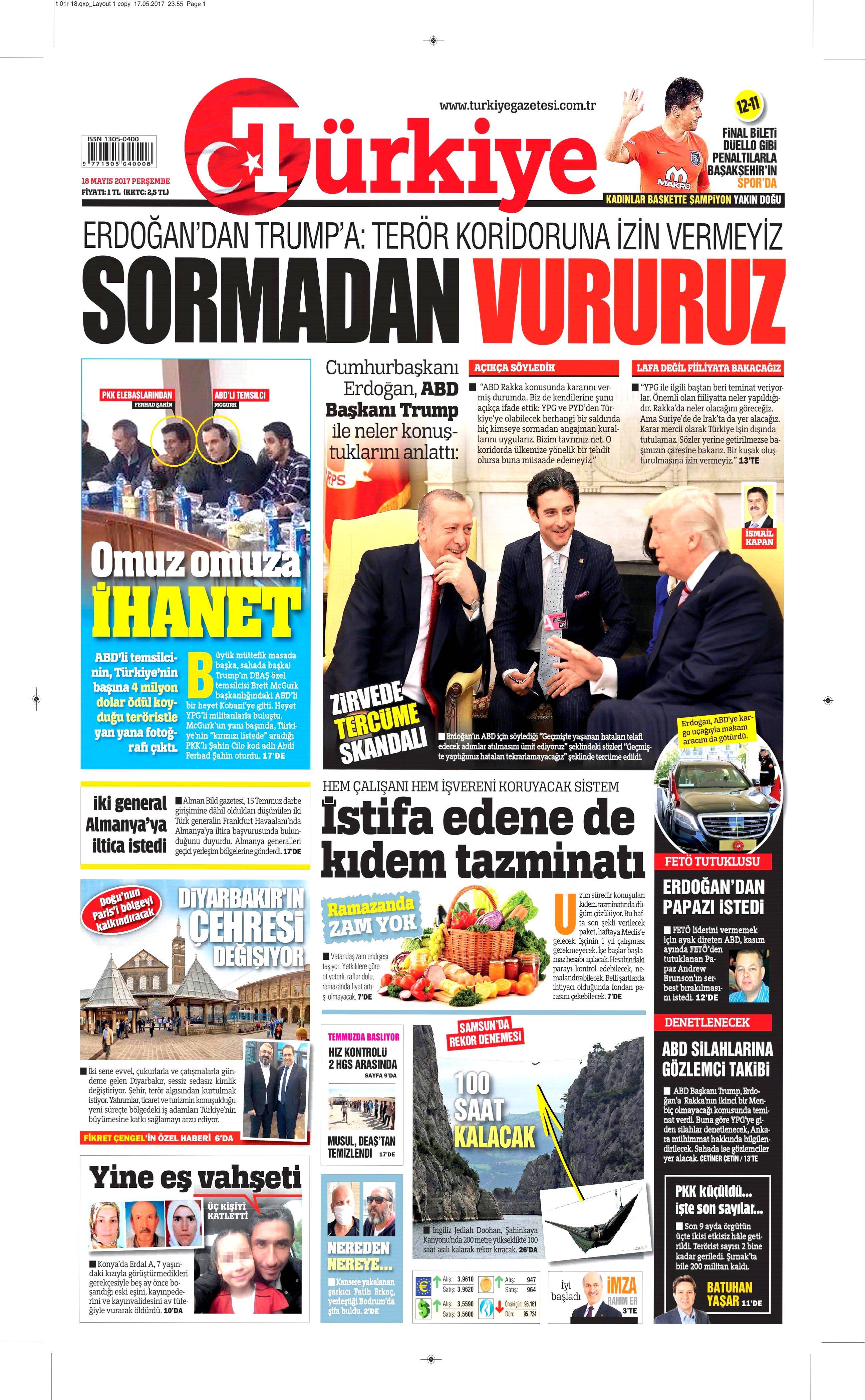 18 Mayıs 2017 Perşembe gazete manşetleri - 21