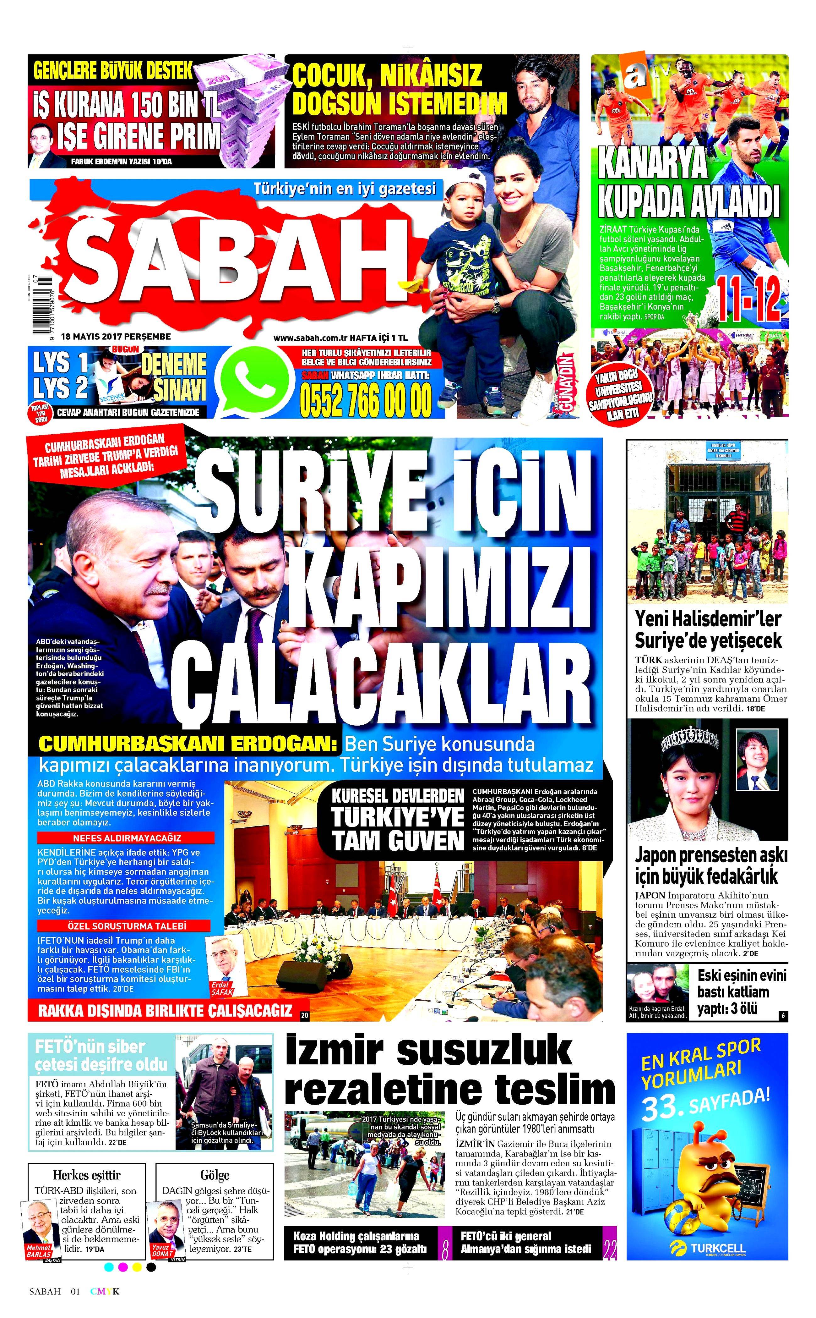 18 Mayıs 2017 Perşembe gazete manşetleri - 17