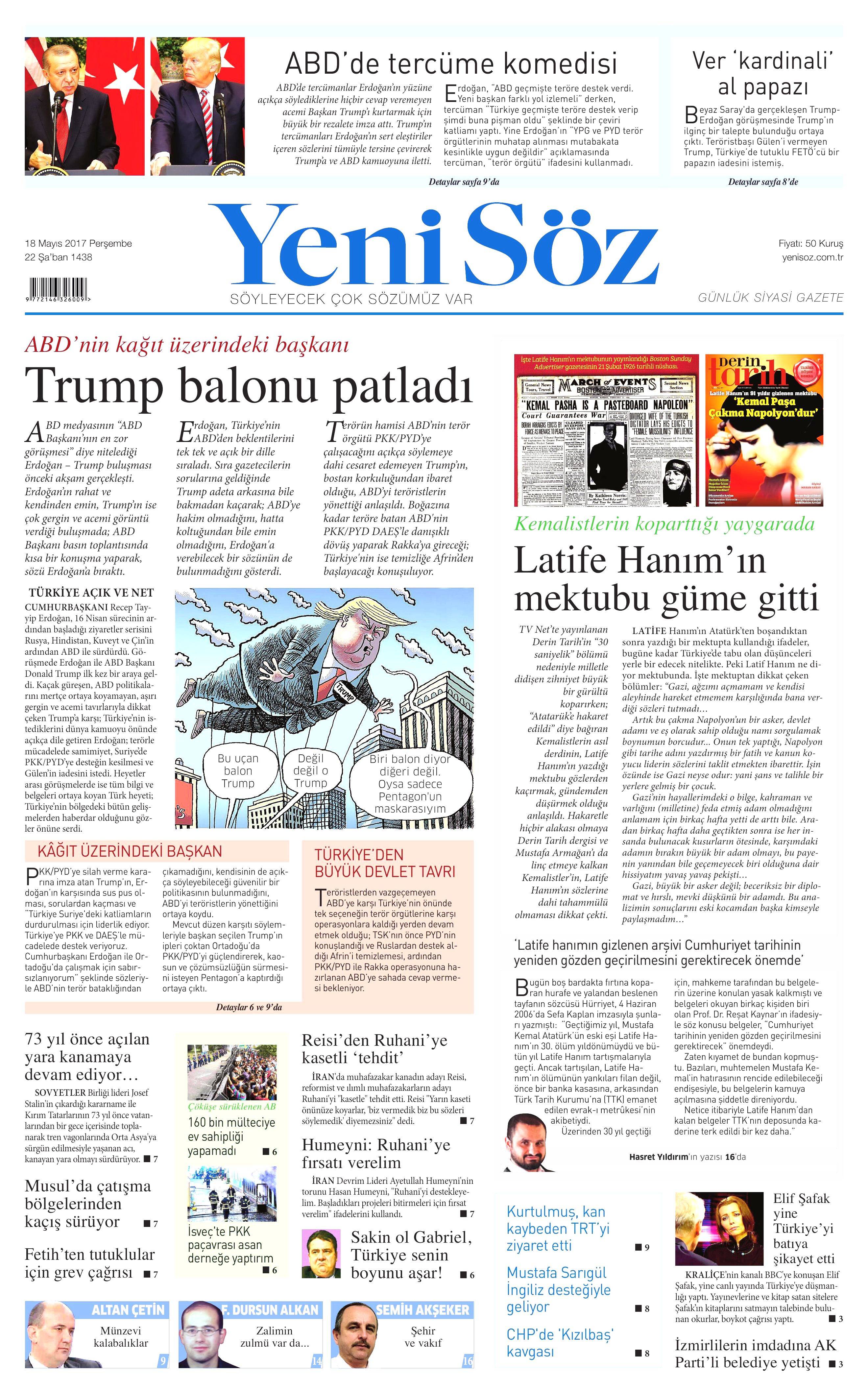 18 Mayıs 2017 Perşembe gazete manşetleri - 26
