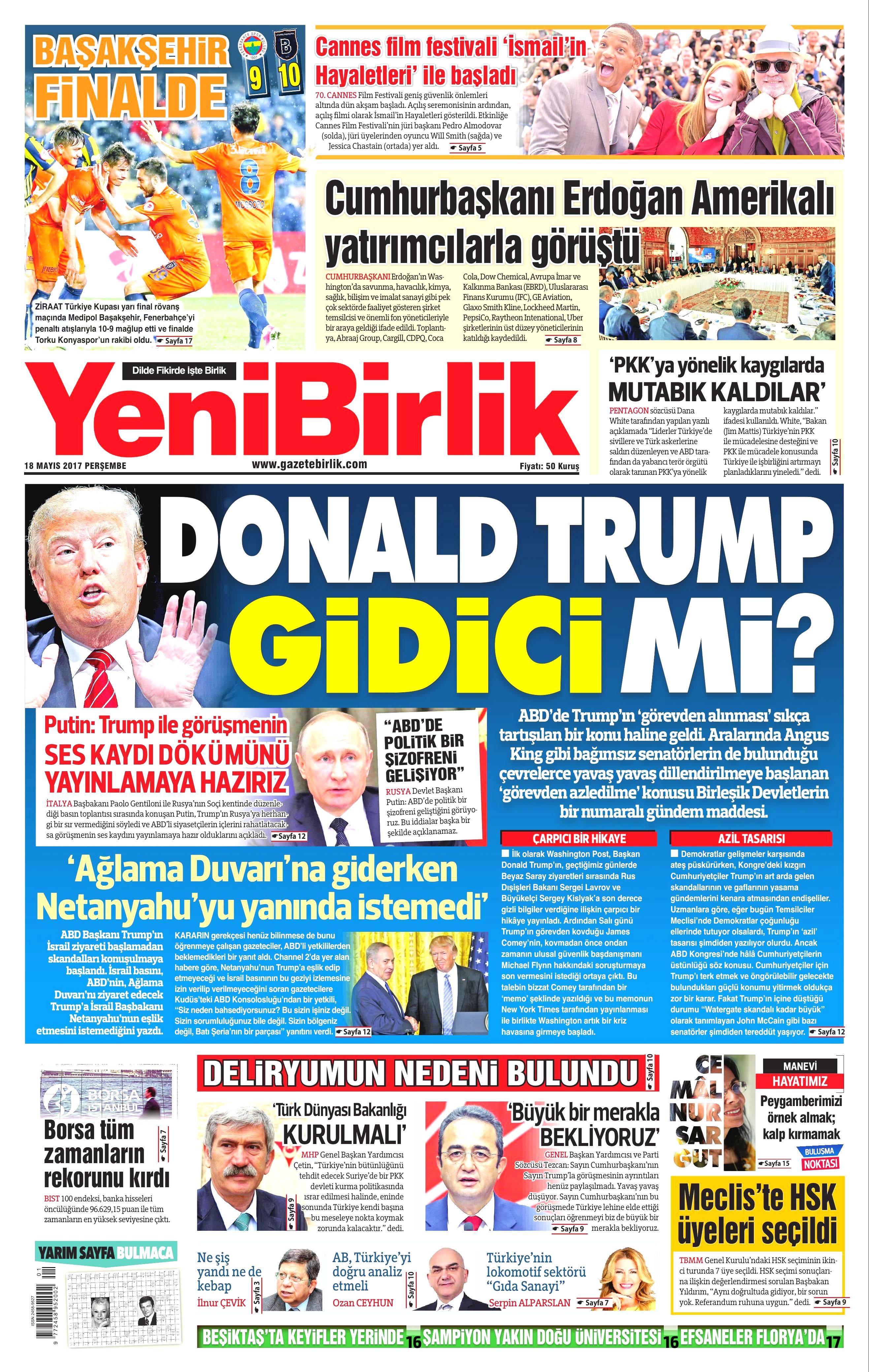 18 Mayıs 2017 Perşembe gazete manşetleri - 24