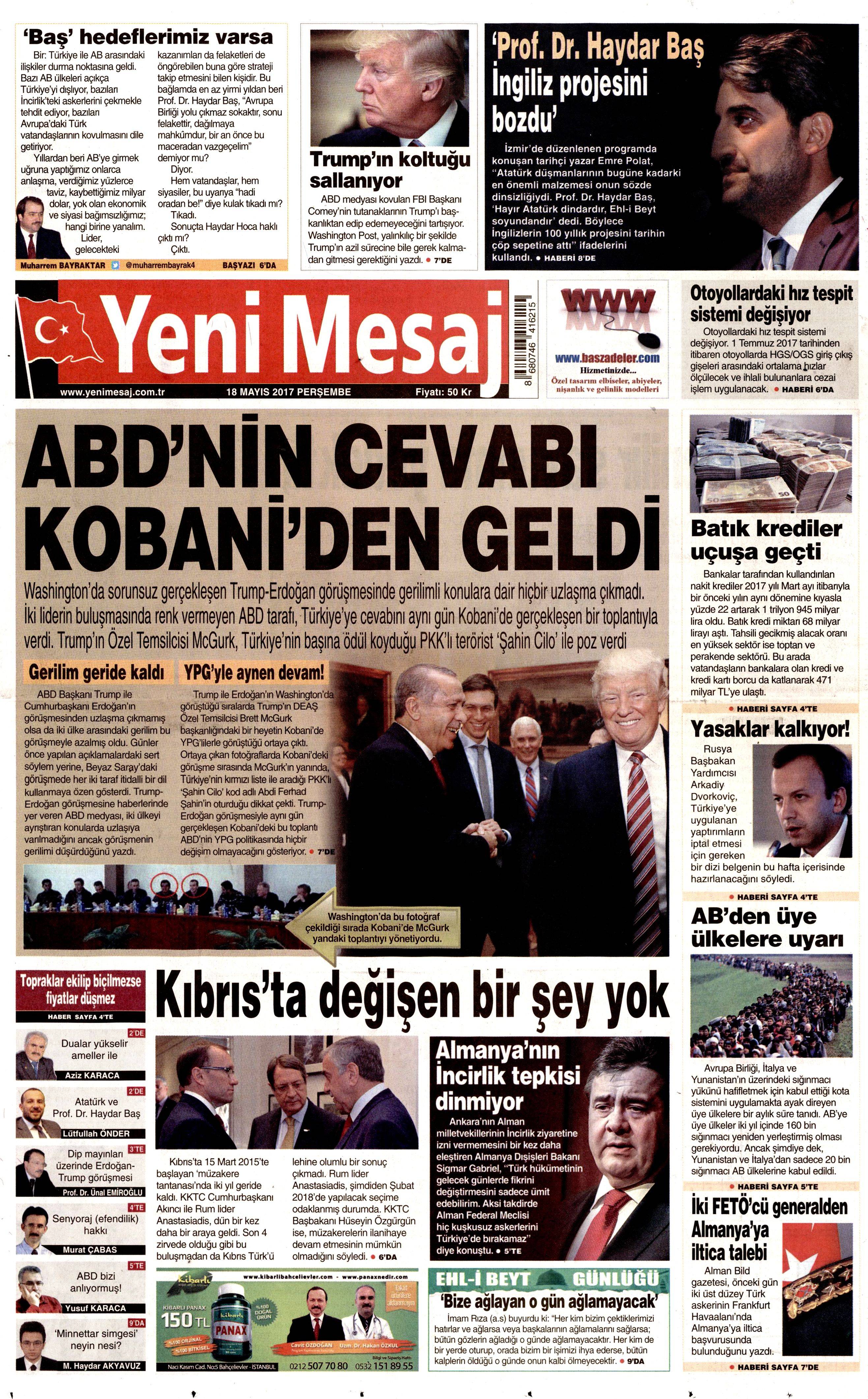 18 Mayıs 2017 Perşembe gazete manşetleri - 25
