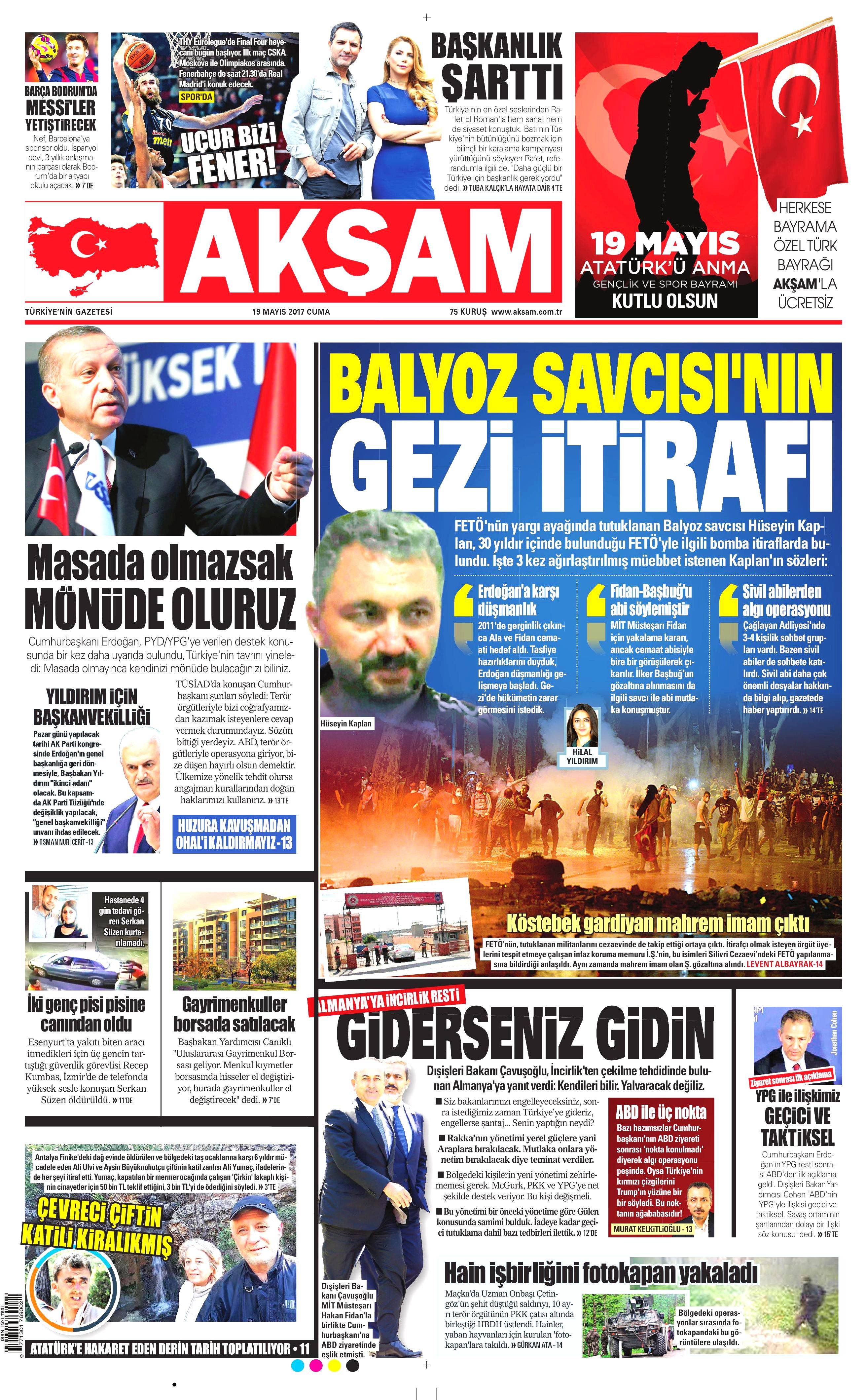 19 Mayıs 2017 Cuma gazete manşetleri - 1