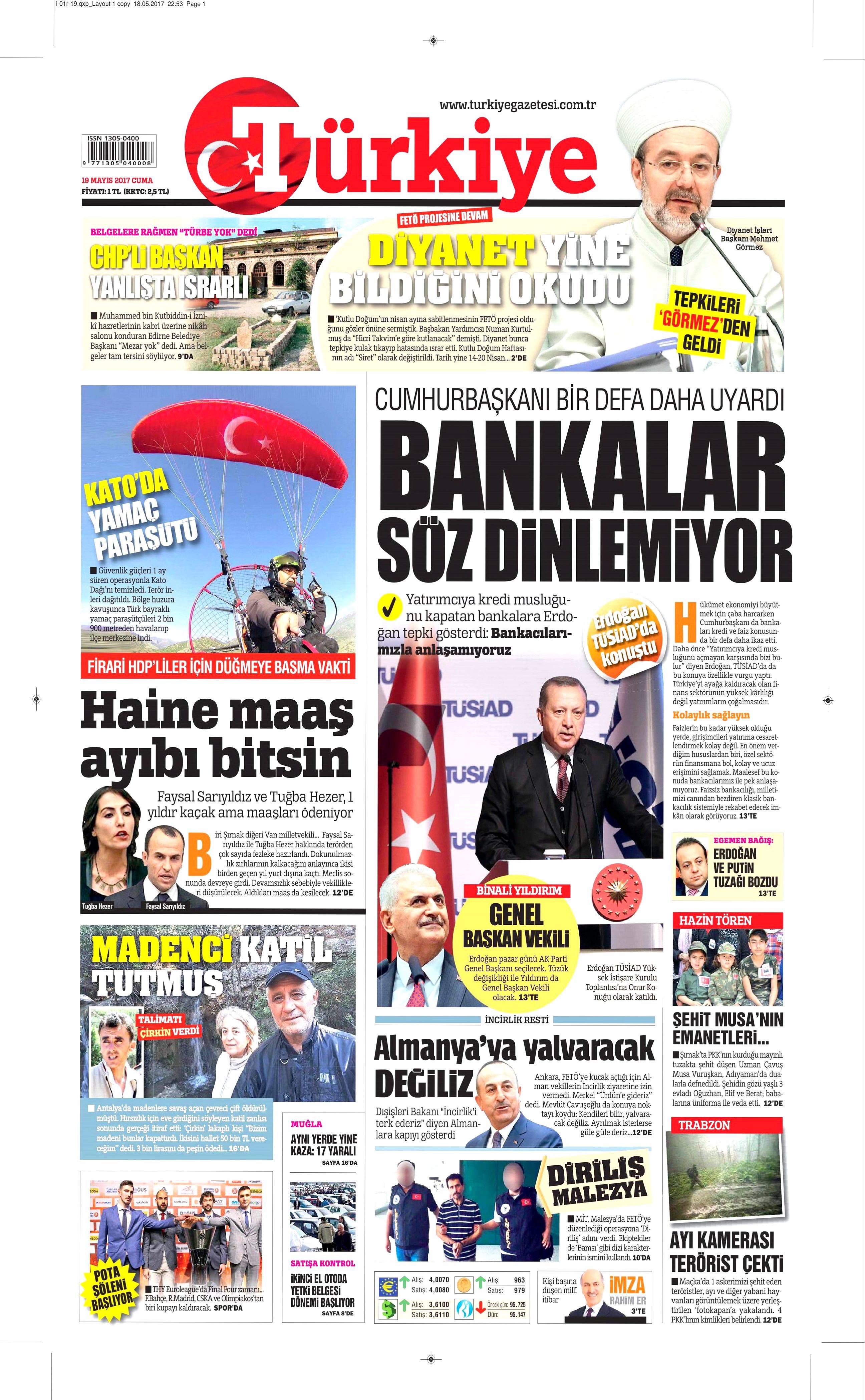 19 Mayıs 2017 Cuma gazete manşetleri - 15