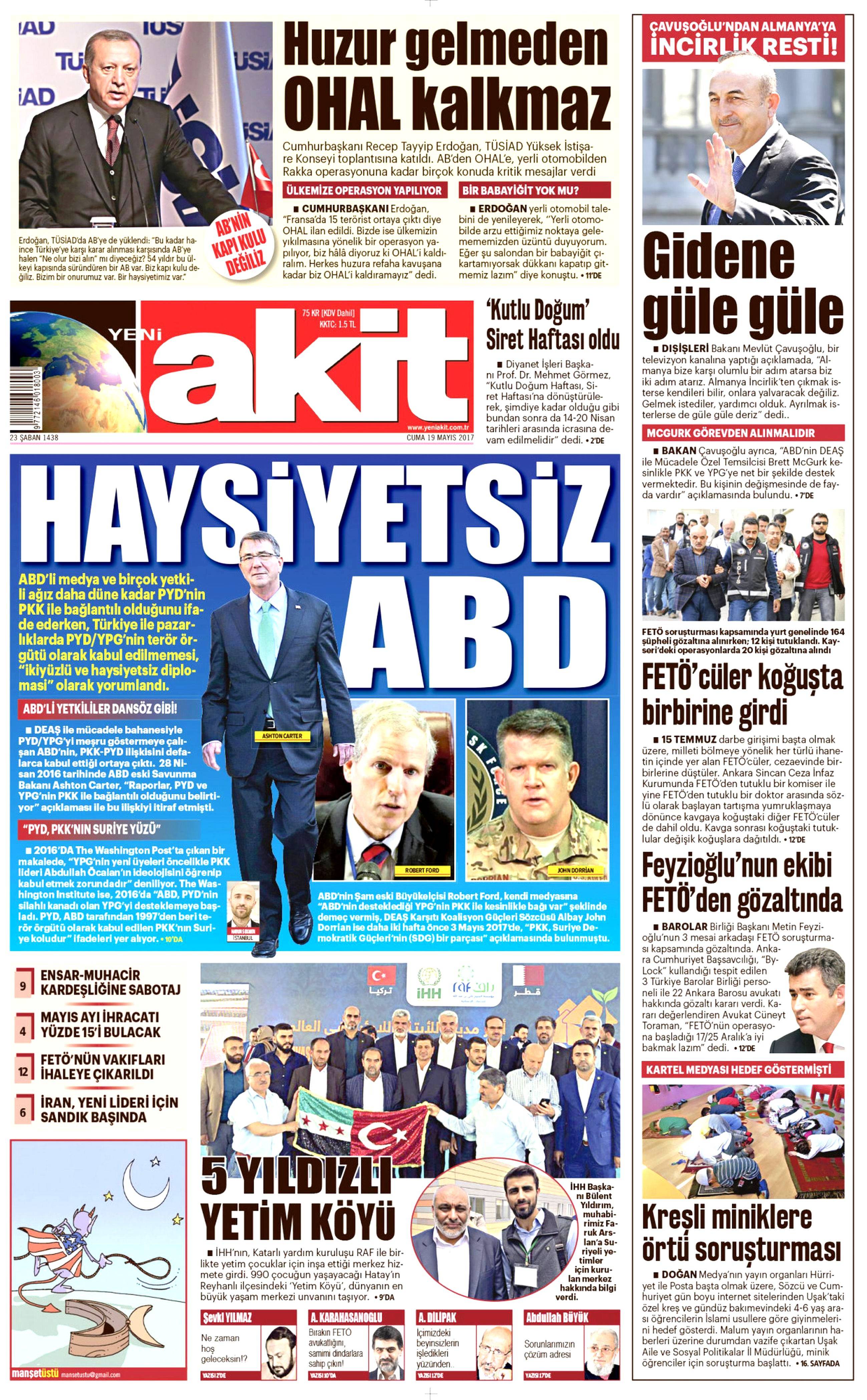 19 Mayıs 2017 Cuma gazete manşetleri - 2