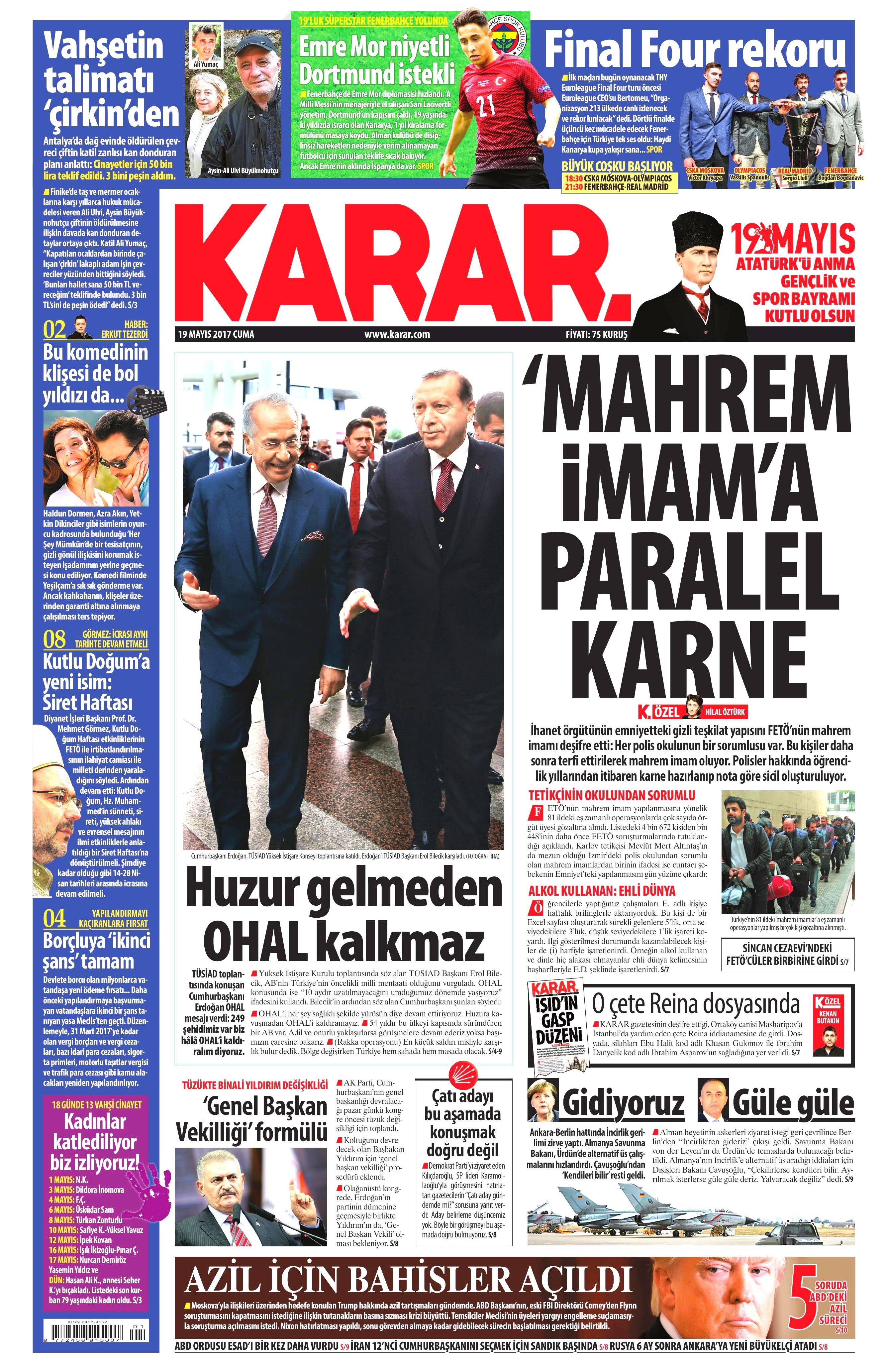 19 Mayıs 2017 Cuma gazete manşetleri - 21