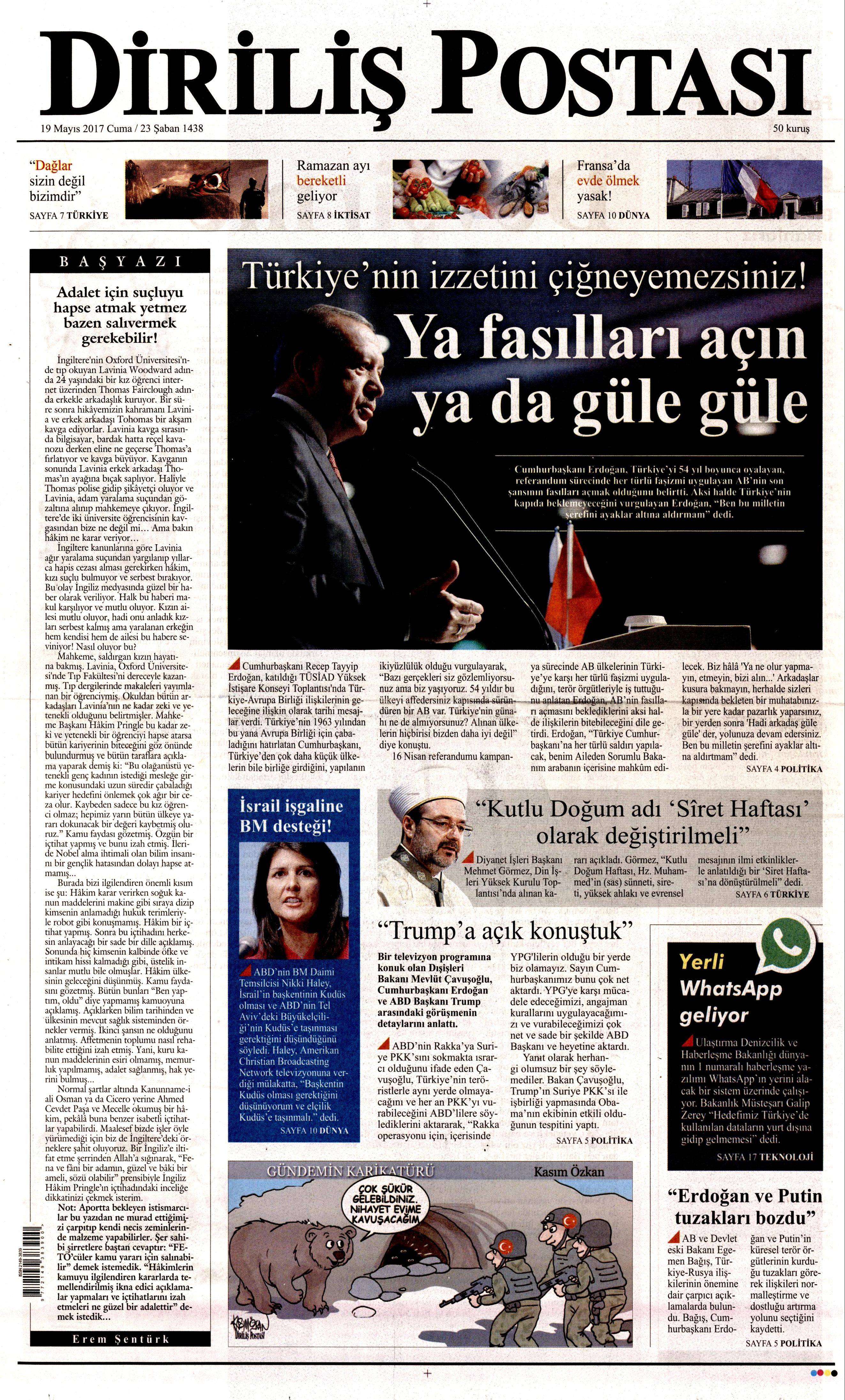19 Mayıs 2017 Cuma gazete manşetleri - 6