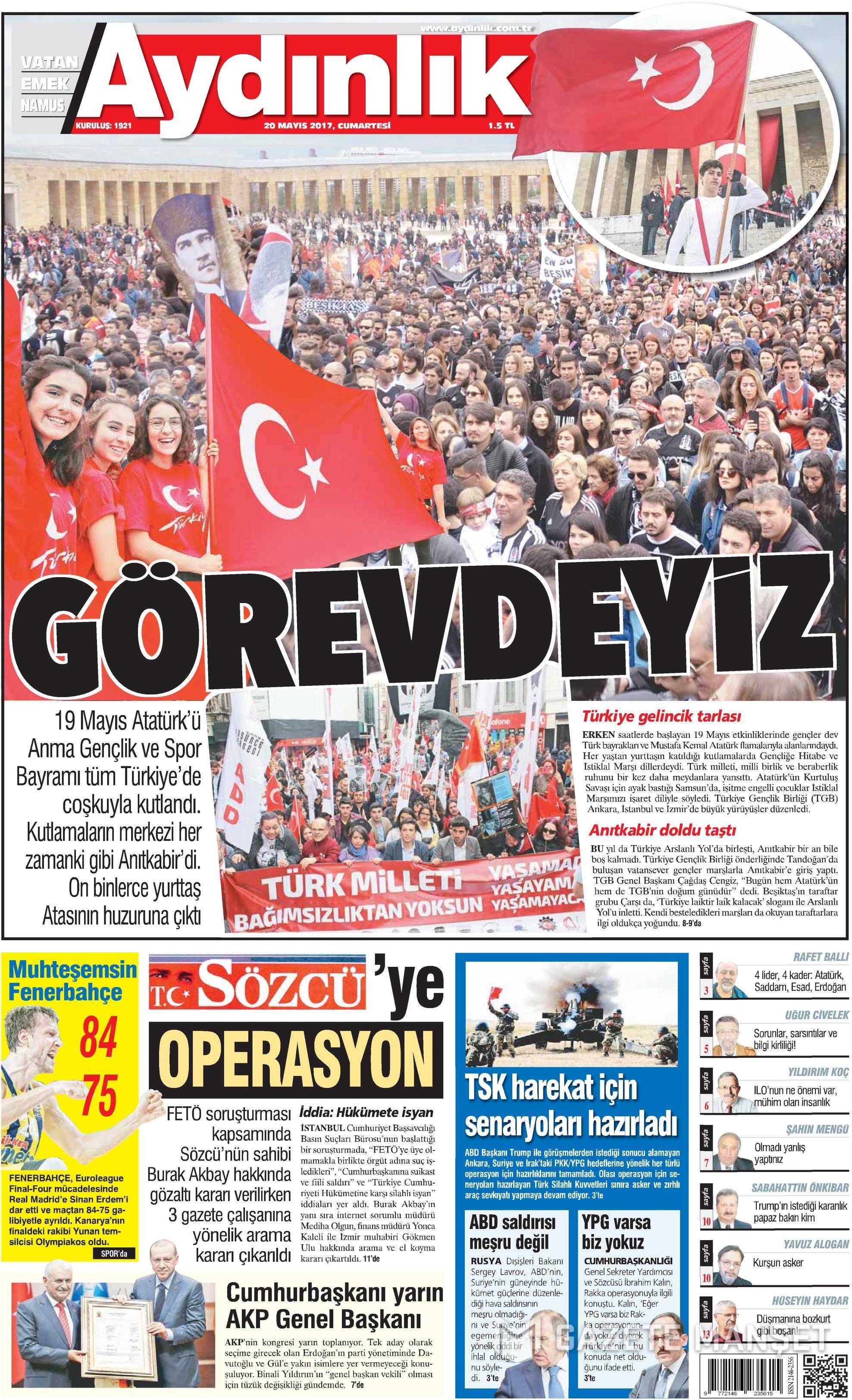 20 Mayıs 2017 Cumartesi gazete manşetleri - 2