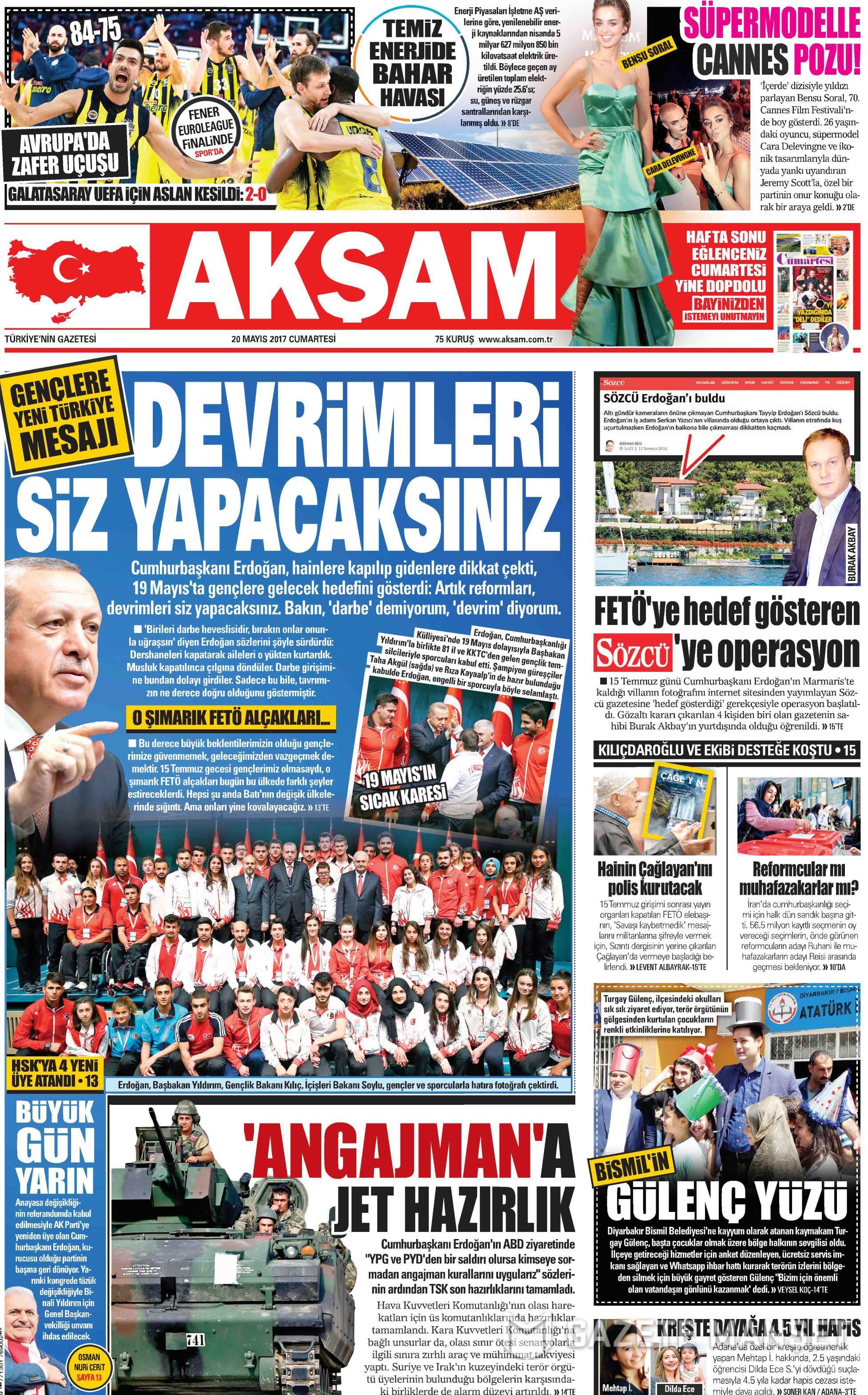 20 Mayıs 2017 Cumartesi gazete manşetleri - 1