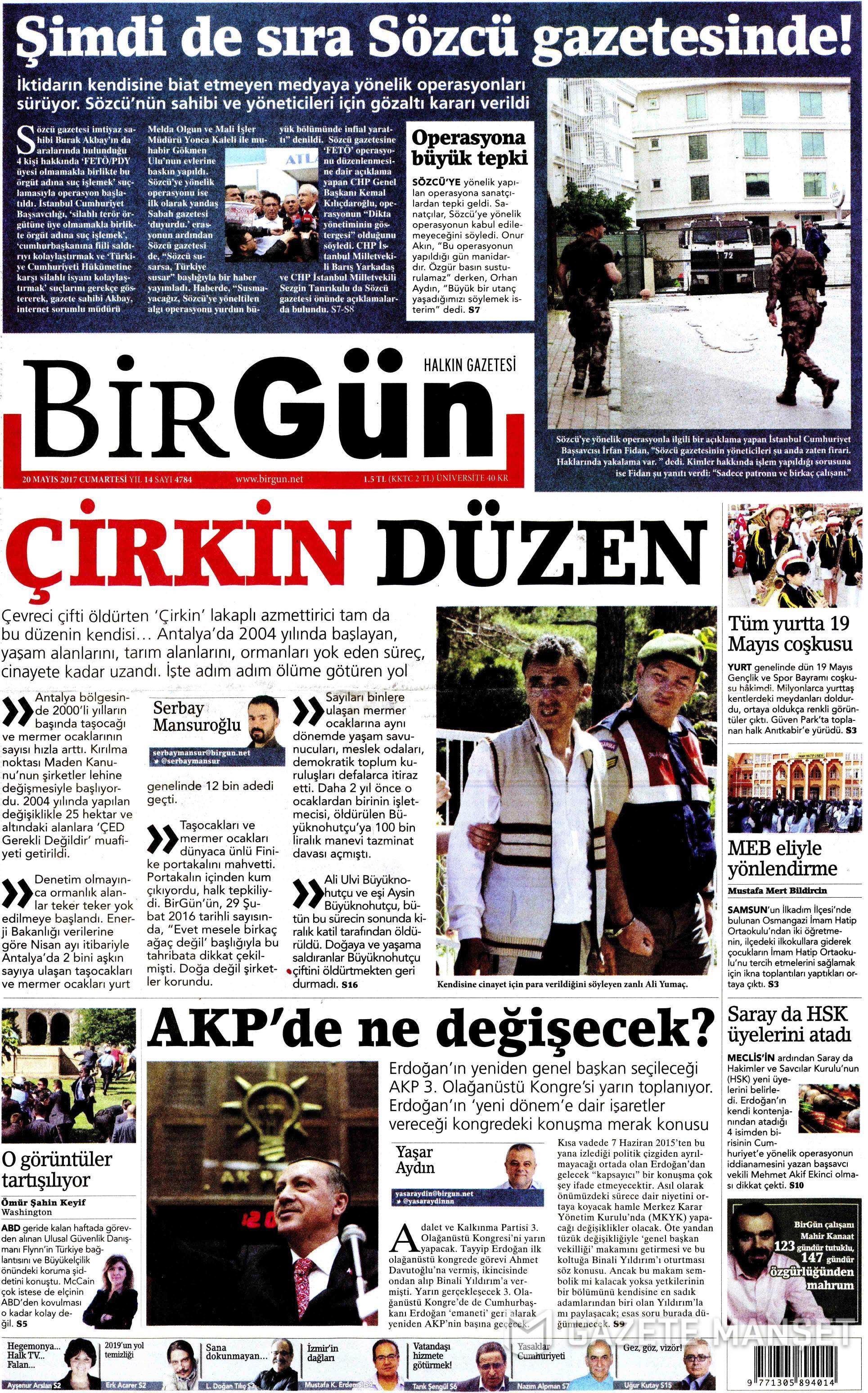 20 Mayıs 2017 Cumartesi gazete manşetleri - 3